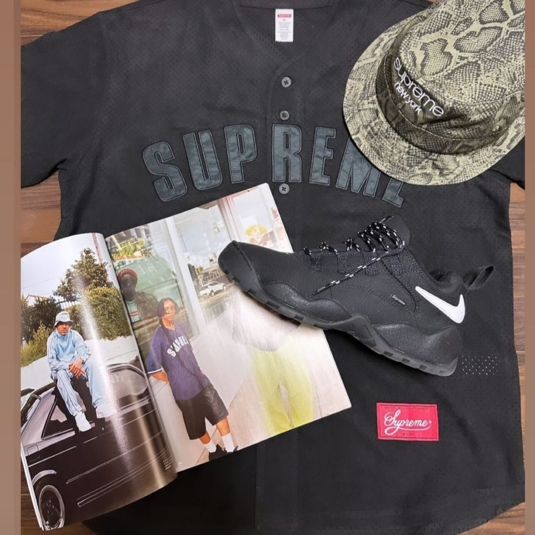 Supreme Ultrasuede Mesh Baseball Jersey Black - 24SS 착용 스타일 - 4