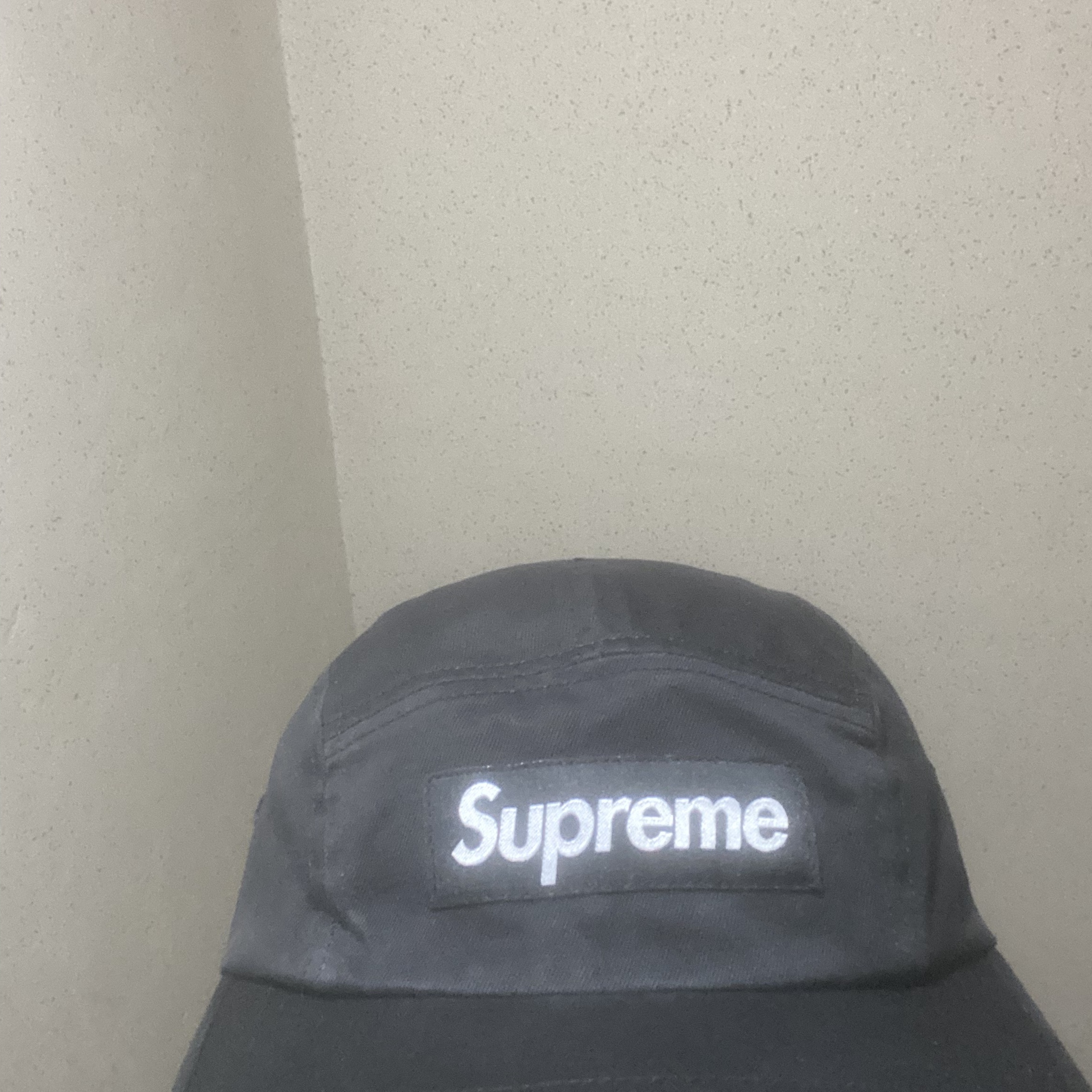 Supreme Washed Chino Twill Camp Cap Black 착용 스타일