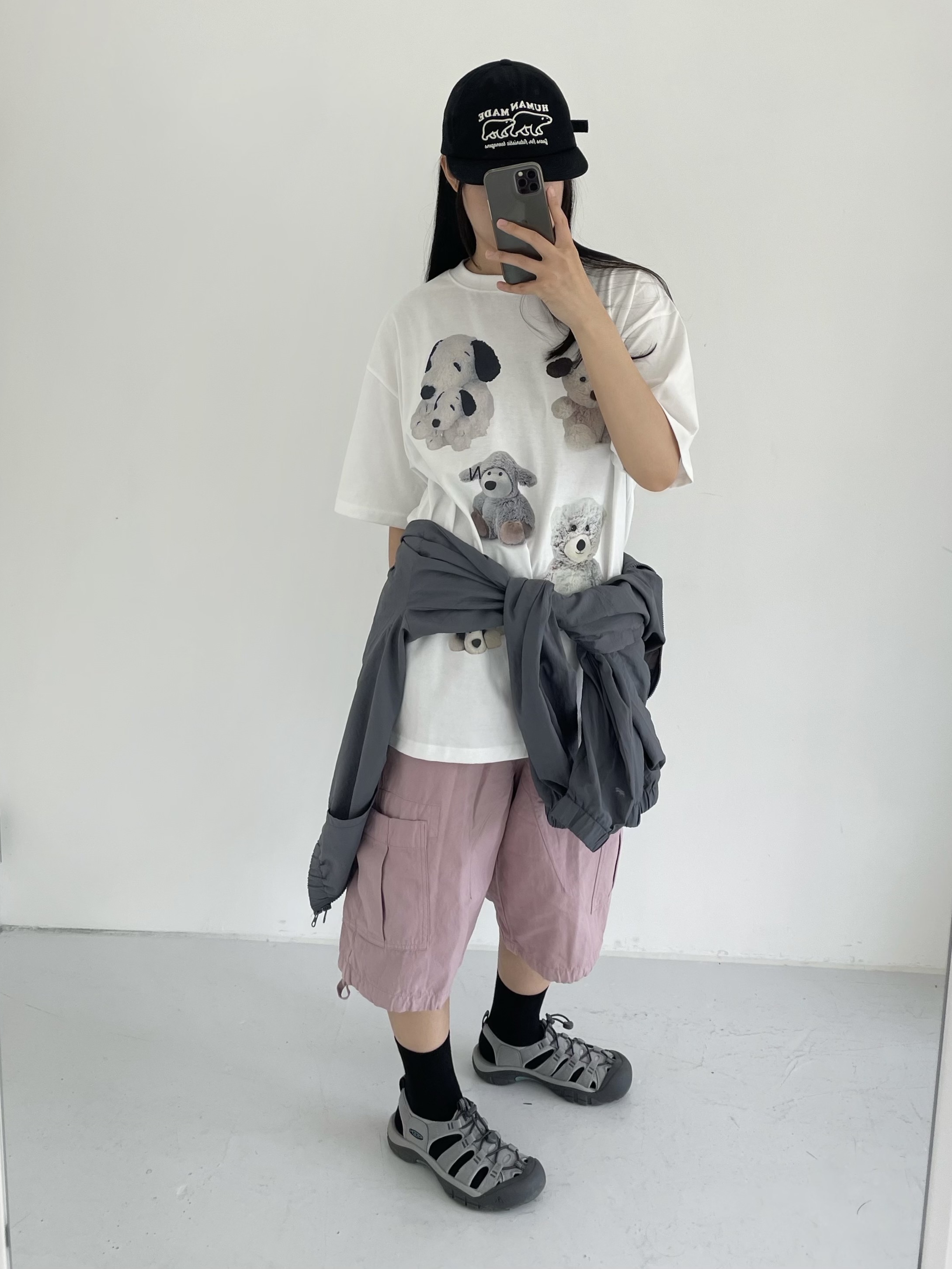 (W) Keen Newport H2 Grey Smoke Blue, Human Made 5 Panel Cap #2 Black 착용 스타일 - 4