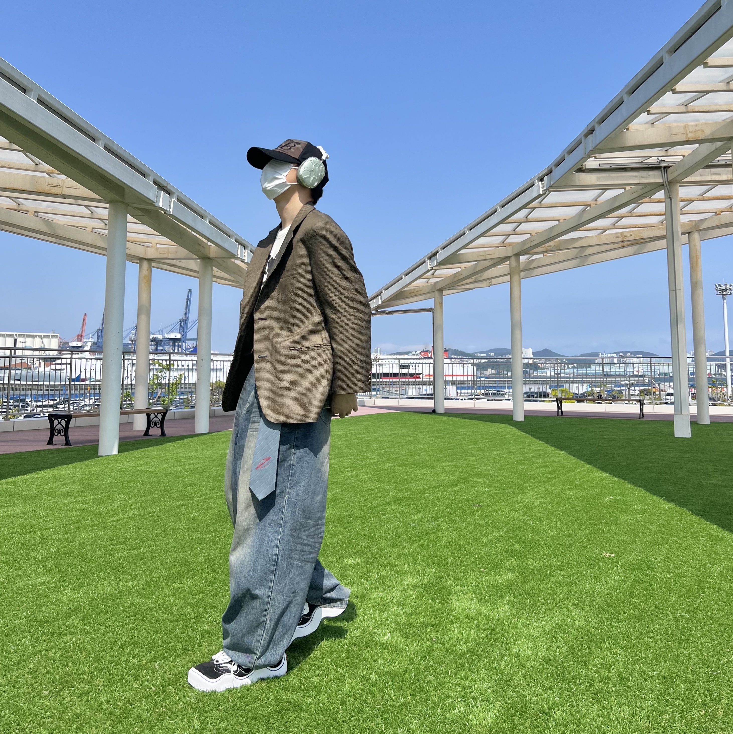 Problemallways Logo Stripe Tie Blue, ETCE Ghost Cap Washed Camo 착용 스타일 - 5