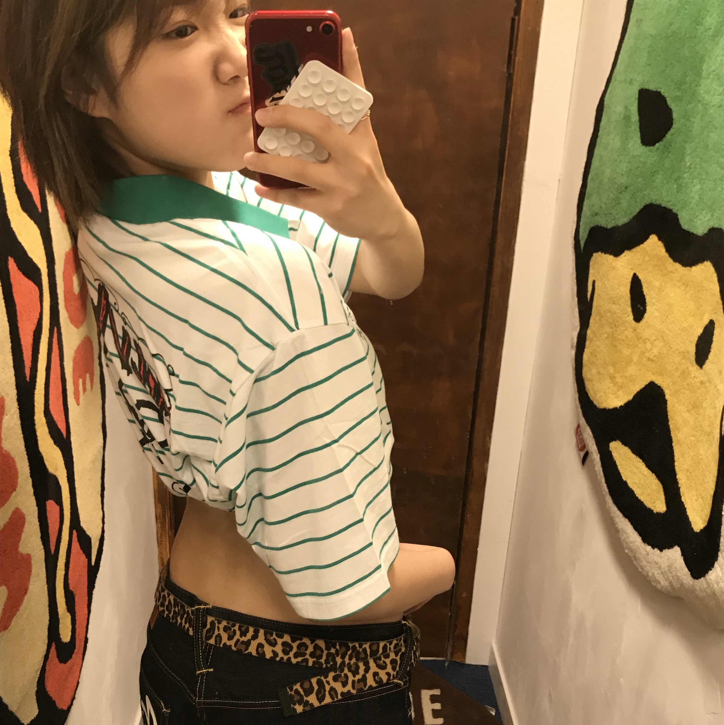 Supreme x Melvins Stripe S/S Polo White - 24SS, Palace x Evisu Shorts Dark Denim - 24SS 착용 스타일 - 2