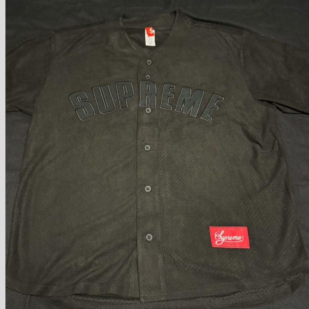 Supreme Ultrasuede Mesh Baseball Jersey Black - 24SS 착용 스타일 - 3
