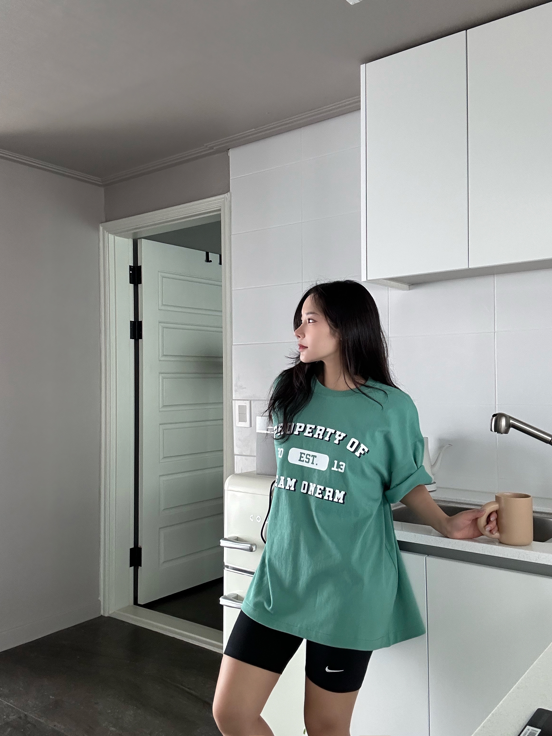 ONERM Team ONERM Overfit T-Shirt Light Khaki 착용 스타일 - 2