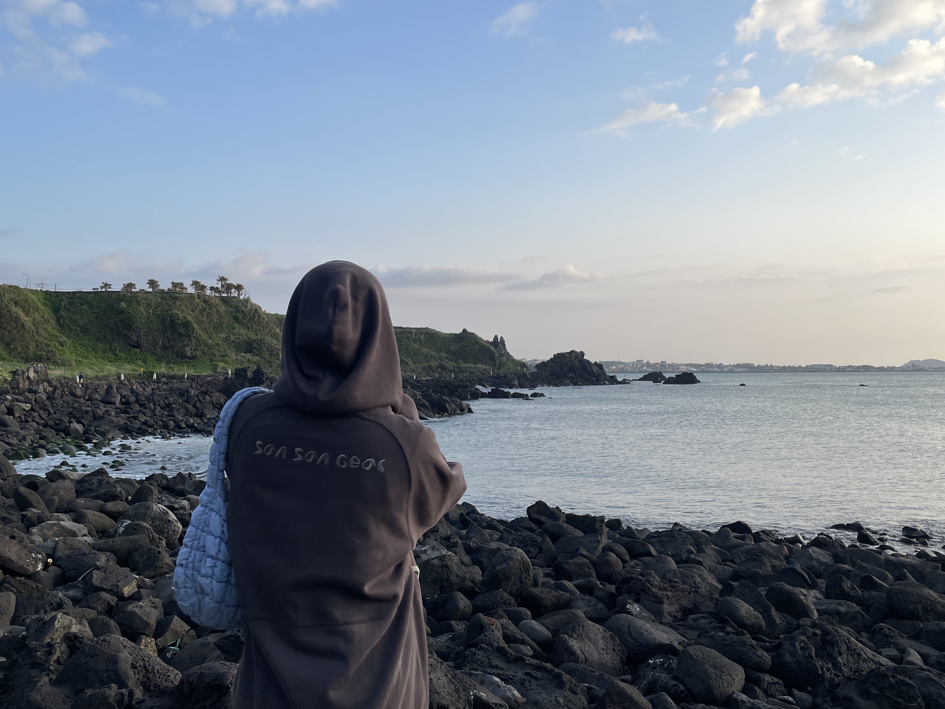 Sansan Gear Hoodie Zip-Up Brown - 24SS, COS Quilted Micro Bag Light Blue 착용 스타일 - 2