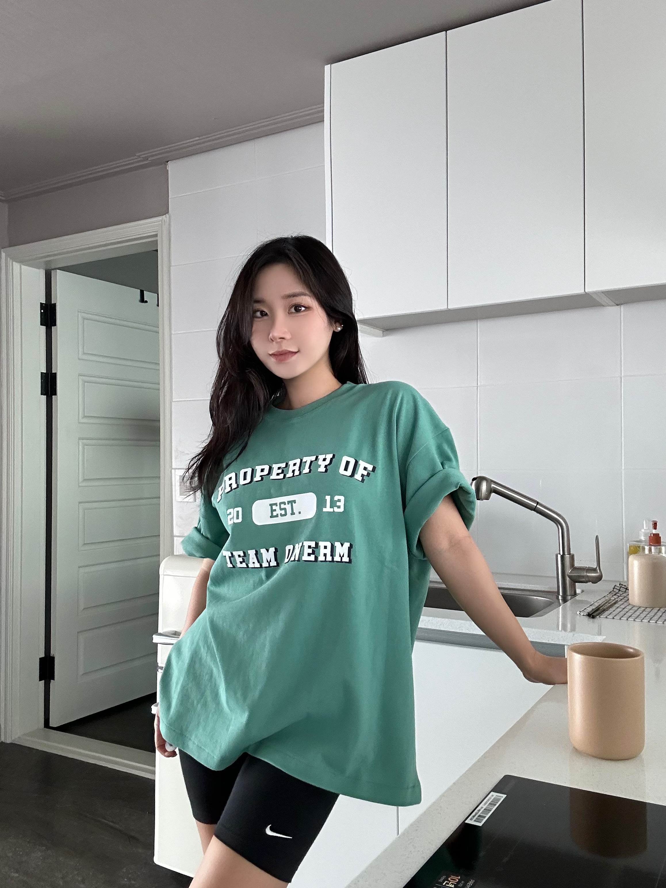 ONERM Team ONERM Overfit T-Shirt Light Khaki 착용 스타일 - 1
