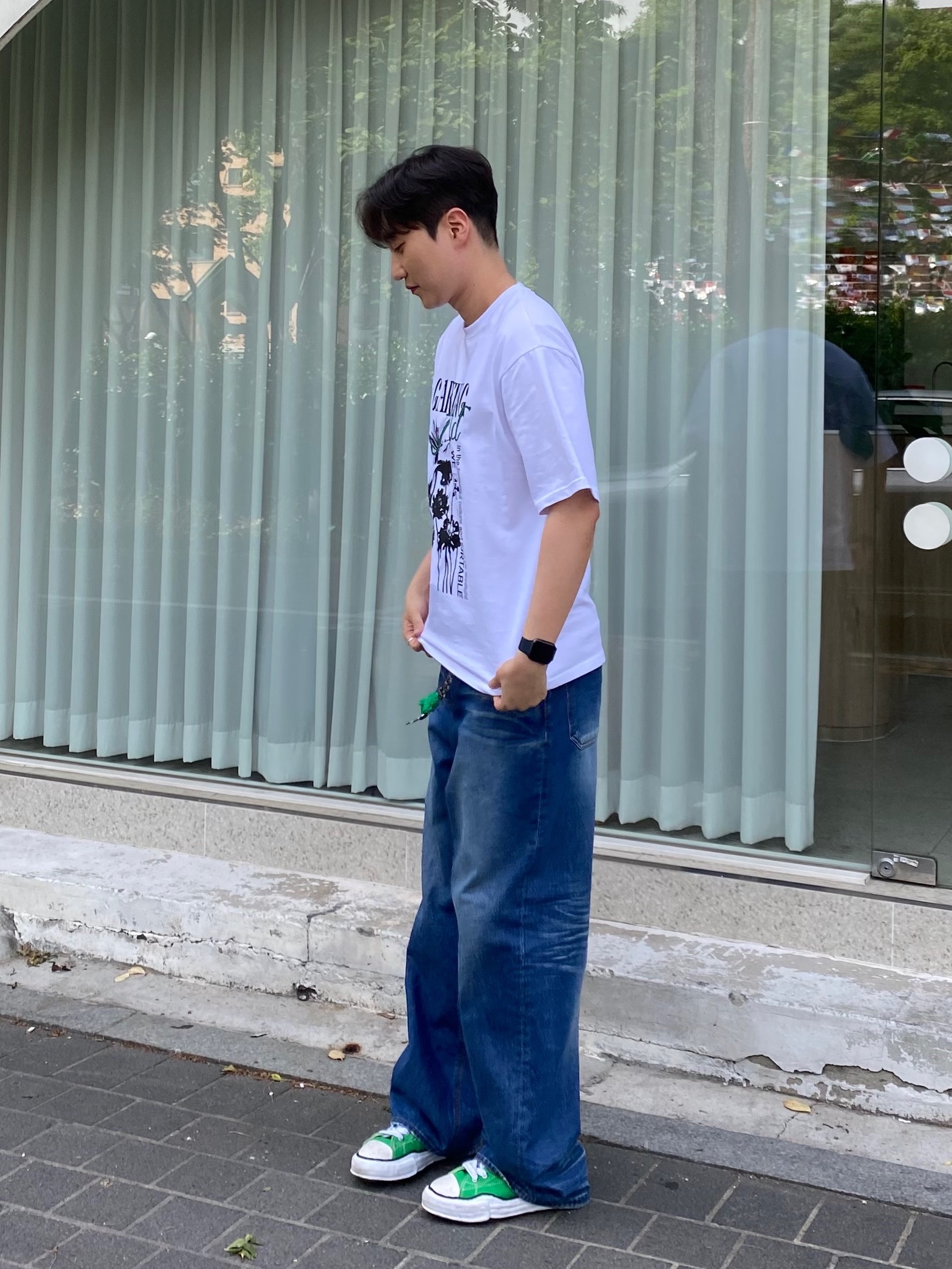 Maison Mihara Yasuhiro Peterson OG Sole Canvas Low Sneakers Green 착용 스타일 - 2