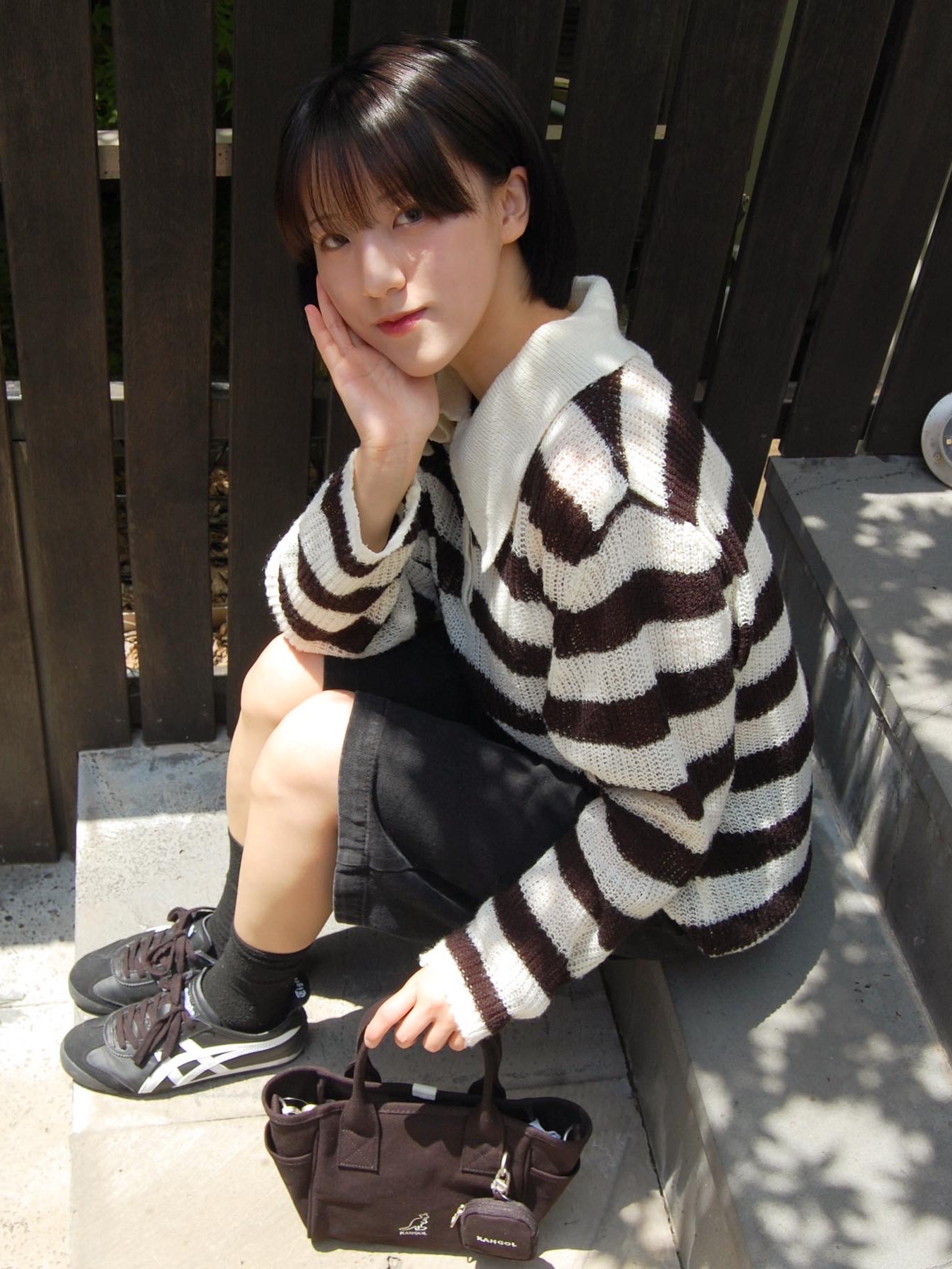Onitsuka Tiger Mexico 66 Black White 착용 스타일 - 1