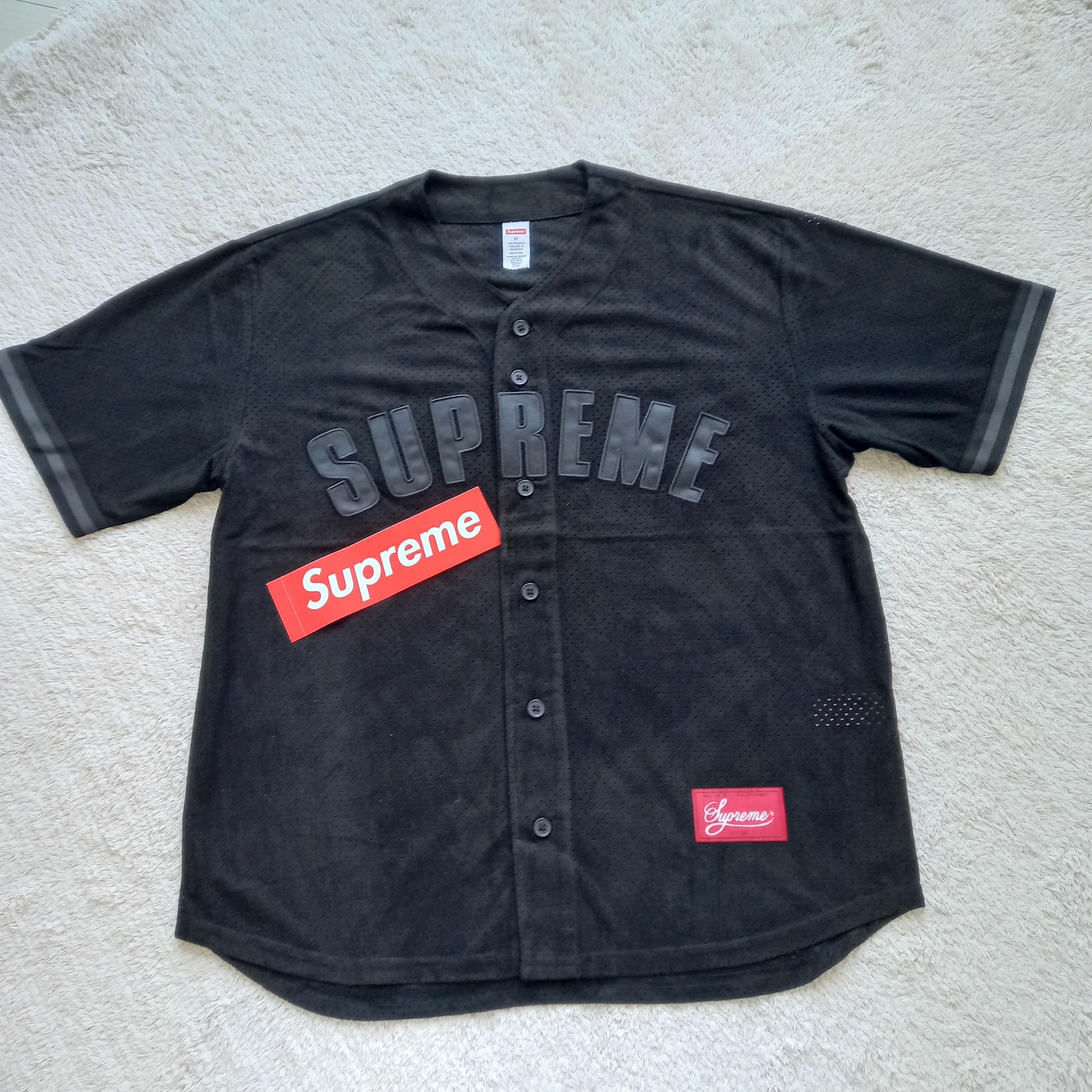 Supreme Ultrasuede Mesh Baseball Jersey Black - 24SS 착용 스타일 - 1