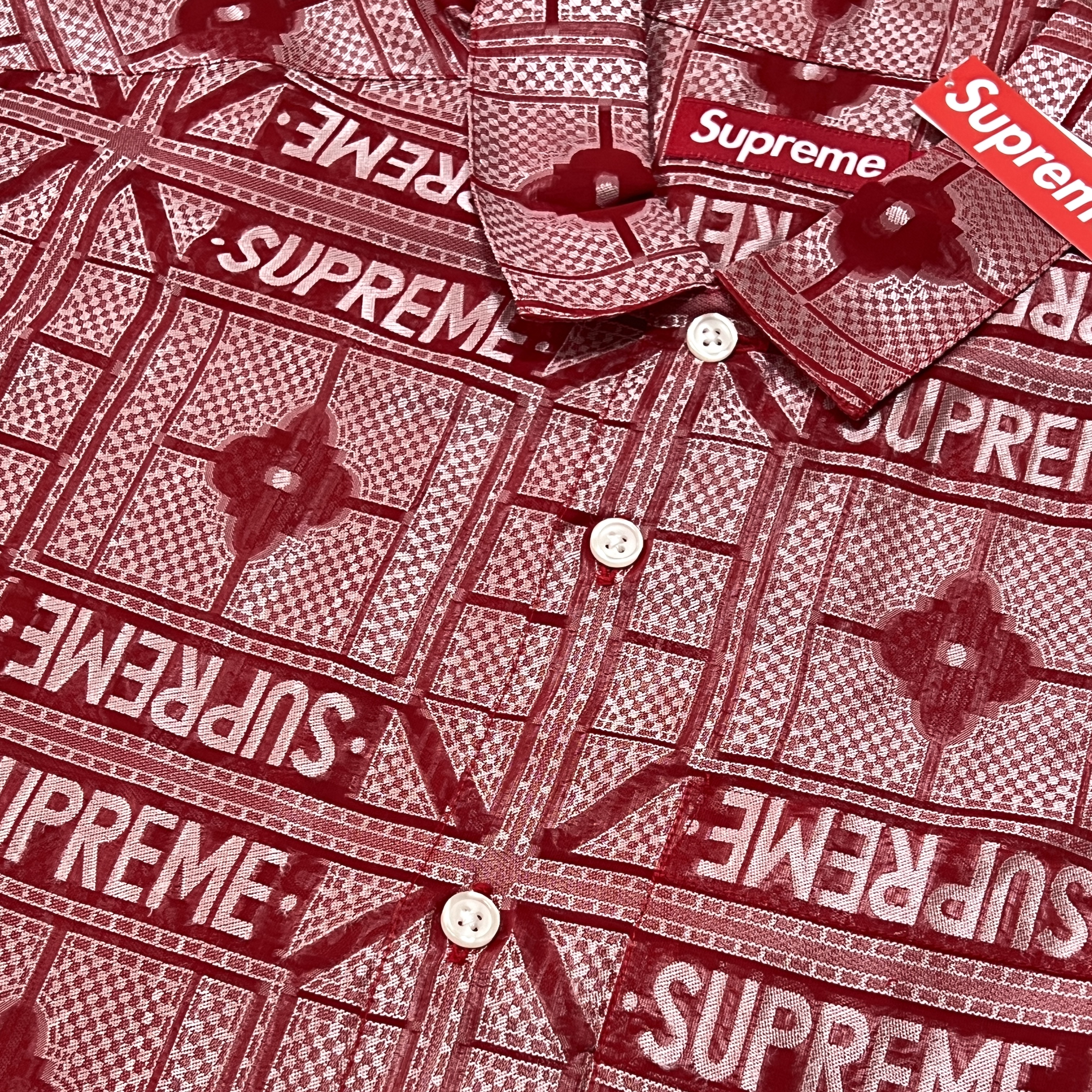 Supreme Tray Jacquard S/S Shirt Red - 24SS 착용 스타일