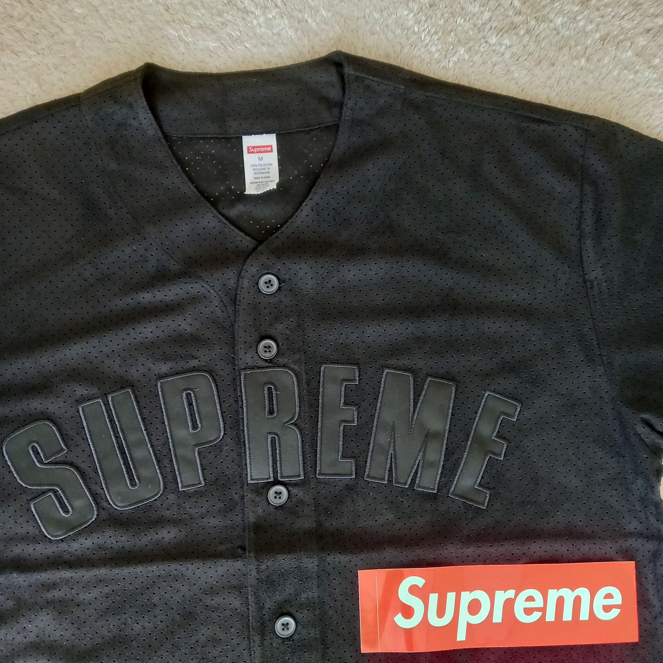 Supreme Ultrasuede Mesh Baseball Jersey Black - 24SS 착용 스타일 - 2