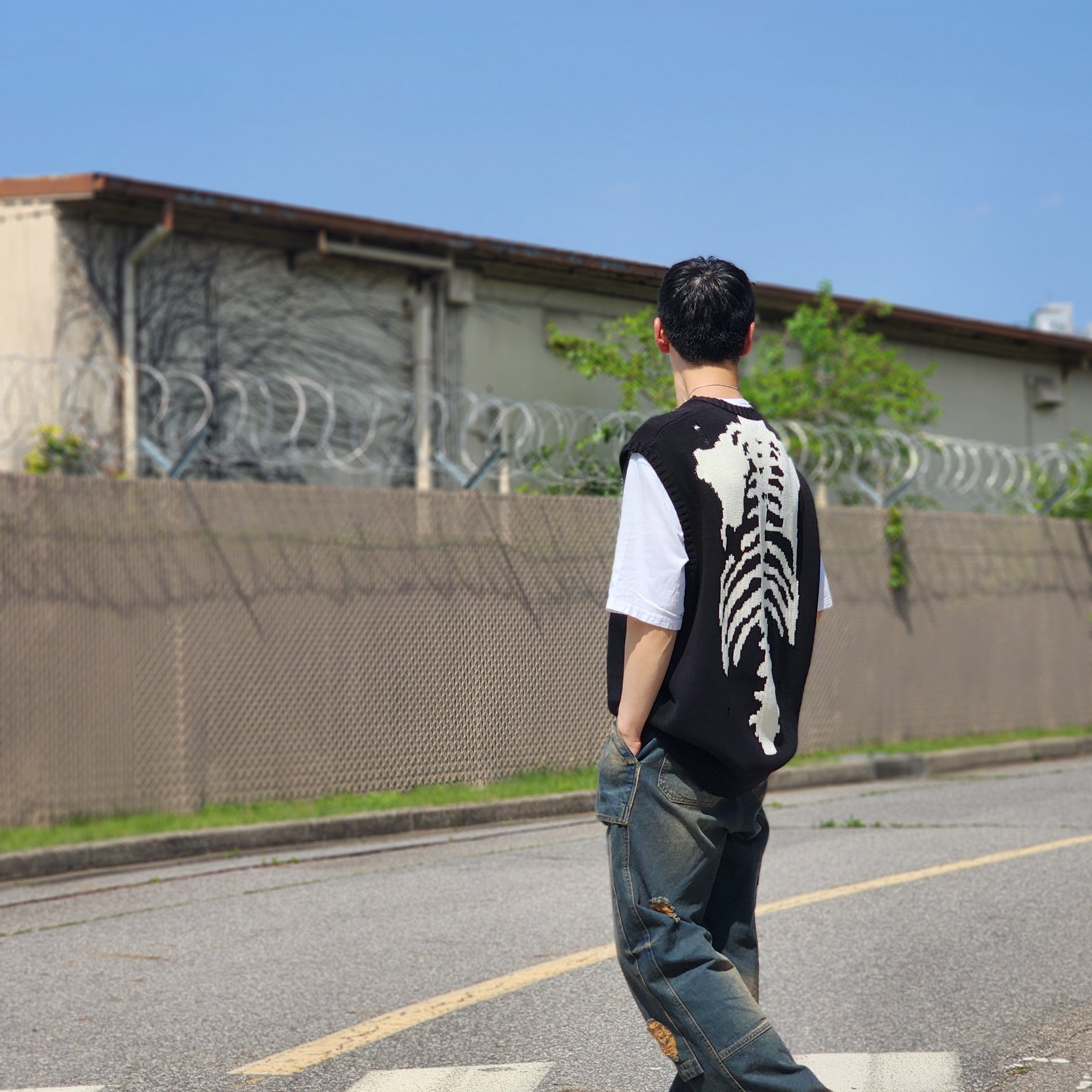 Kapital 5G Cotton Knit Bone Vest Black, GU Real Leather Moccasin Shoes Beige 착용 스타일 - 2