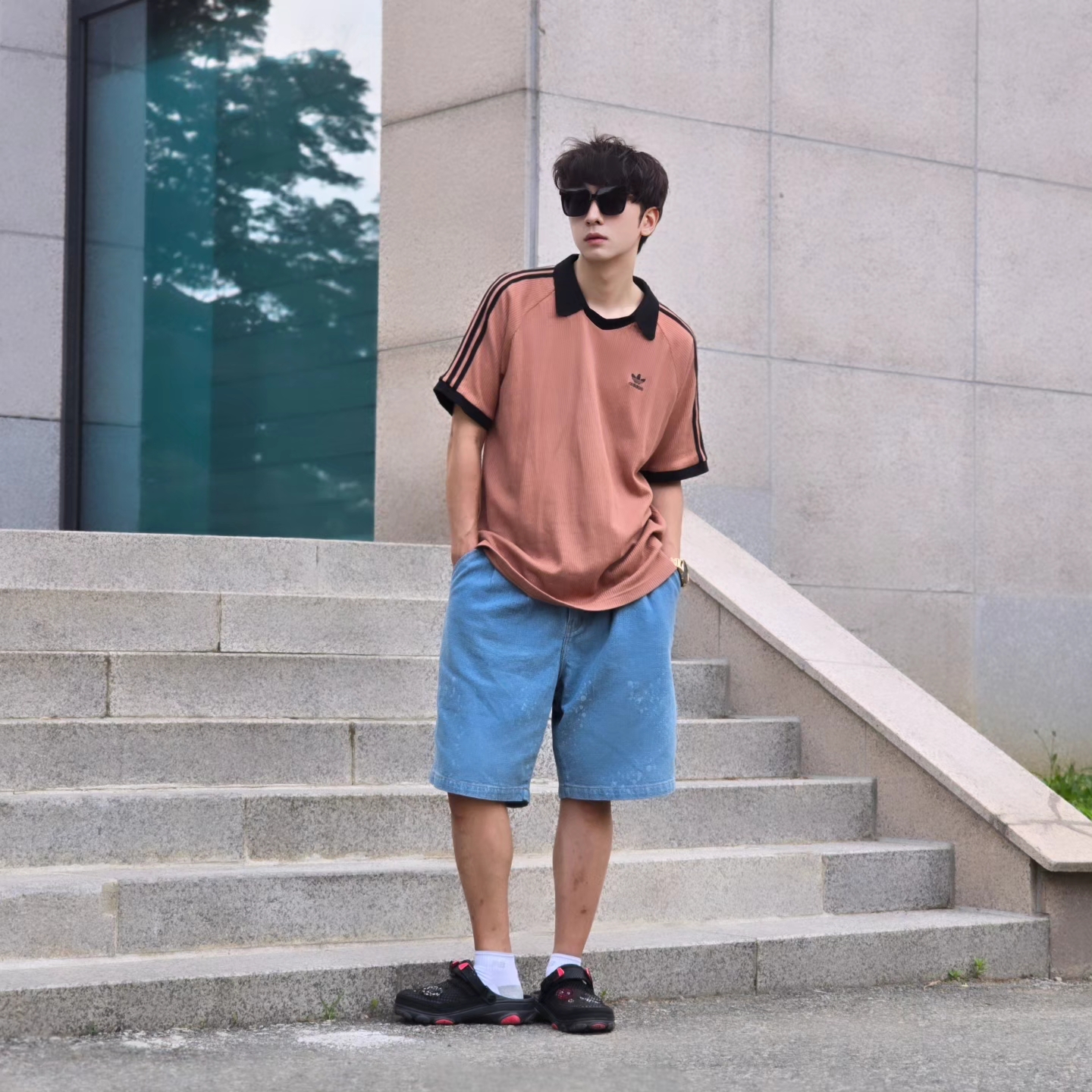 Adidas Adicolor Classics Waffle Polo Shirt Clay Strata - KR Sizing, Adidas Adicolor Classics Waffle Polo Shirt Clay Strata - US Sizing 착용 스타일 - 9