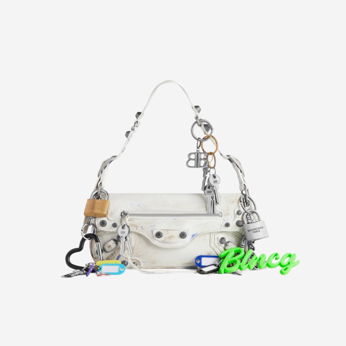 Balenciaga Le Cagole Small Used Effect Charm Sling Bag White 상세 이미지 1