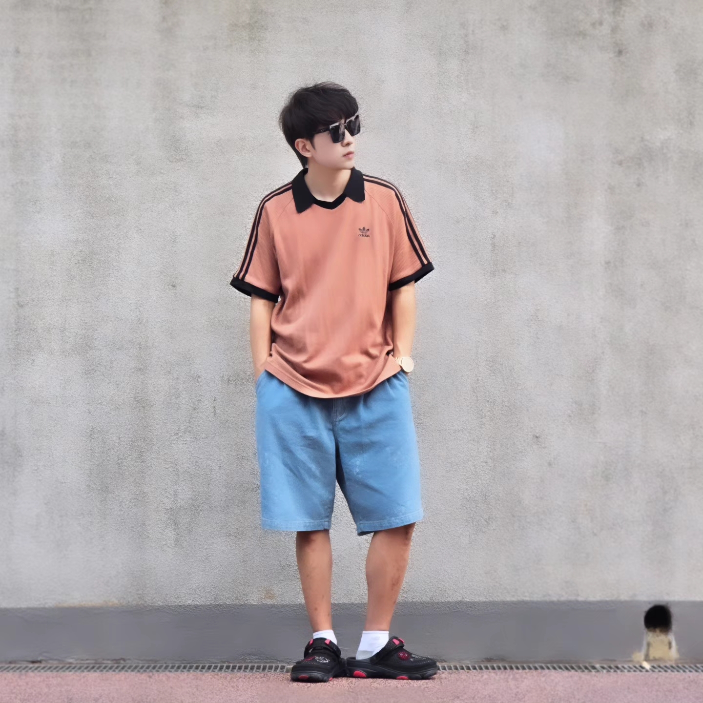 Adidas Adicolor Classics Waffle Polo Shirt Clay Strata - KR Sizing, Adidas Adicolor Classics Waffle Polo Shirt Clay Strata - US Sizing 착용 스타일 - 7