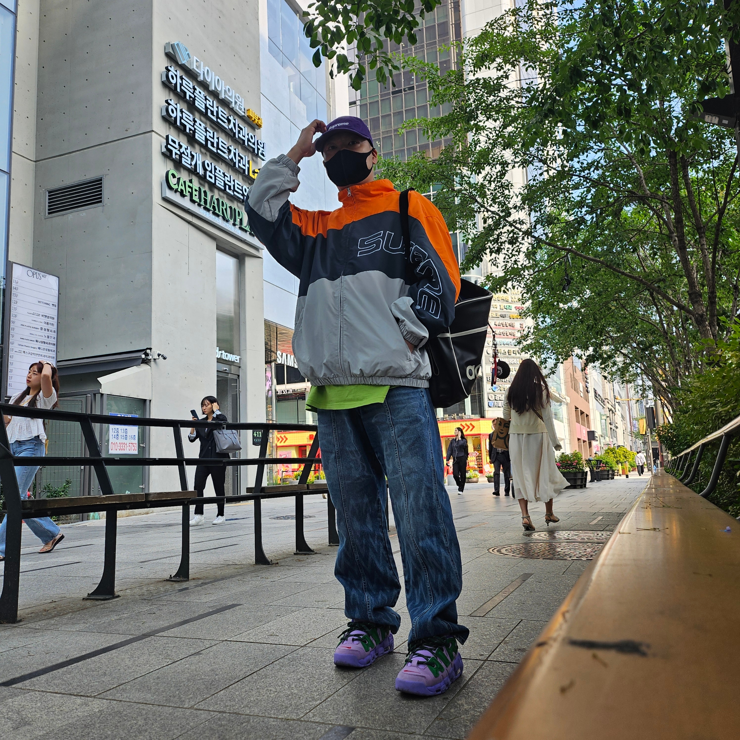 Supreme Washed Chino Twill Camp Cap Purple - 24SS, Nike x Ambush Air More Uptempo Low Lilac and Apple Green 착용 스타일 - 1