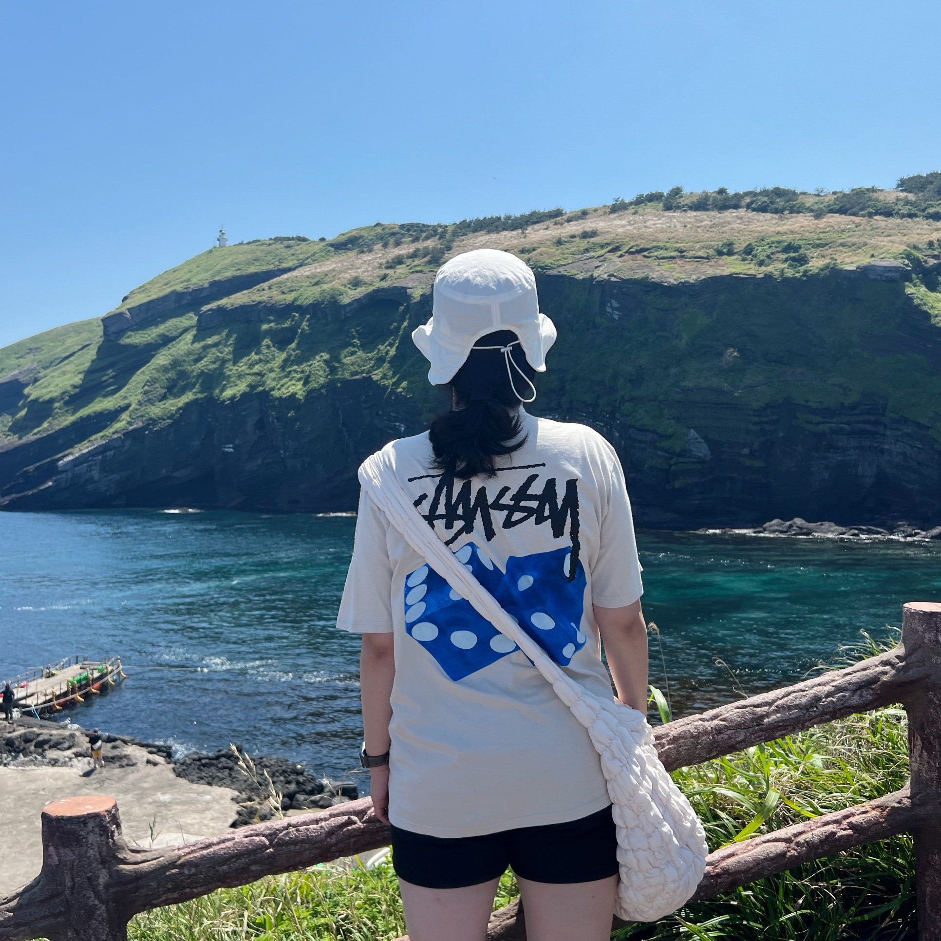 Stussy Diced Out T-Shirt Smoke 착용 스타일