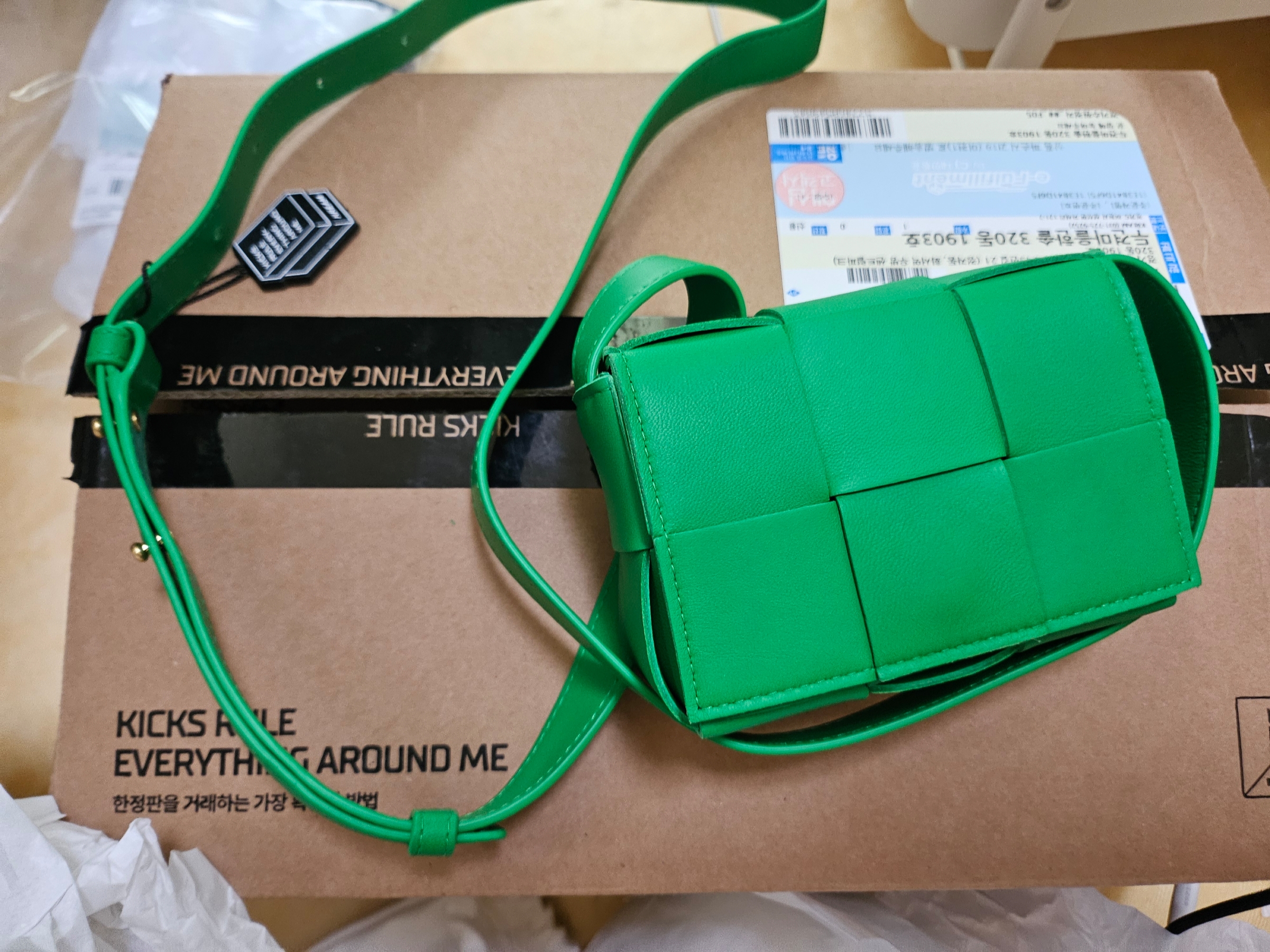 Bottega Veneta Mini Leather Cassette Parakeet 착용 스타일 - 3