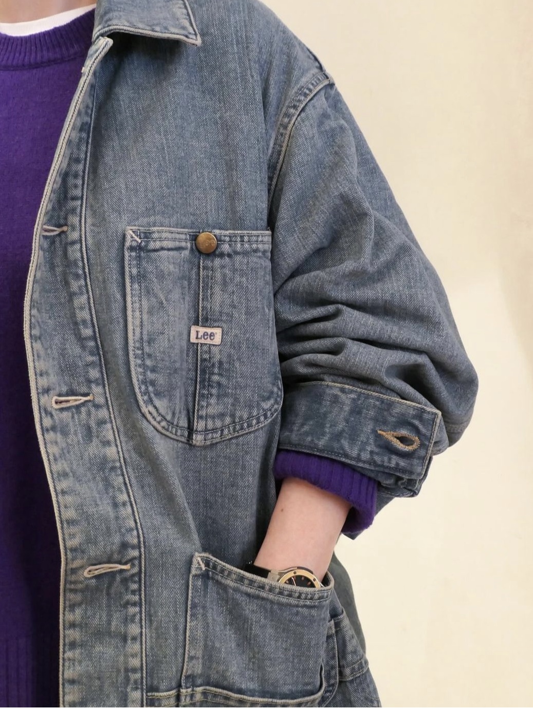 Beautiful People x Lee Double End Denim Riders Work Blouson Bleach 착용 스타일 - 2
