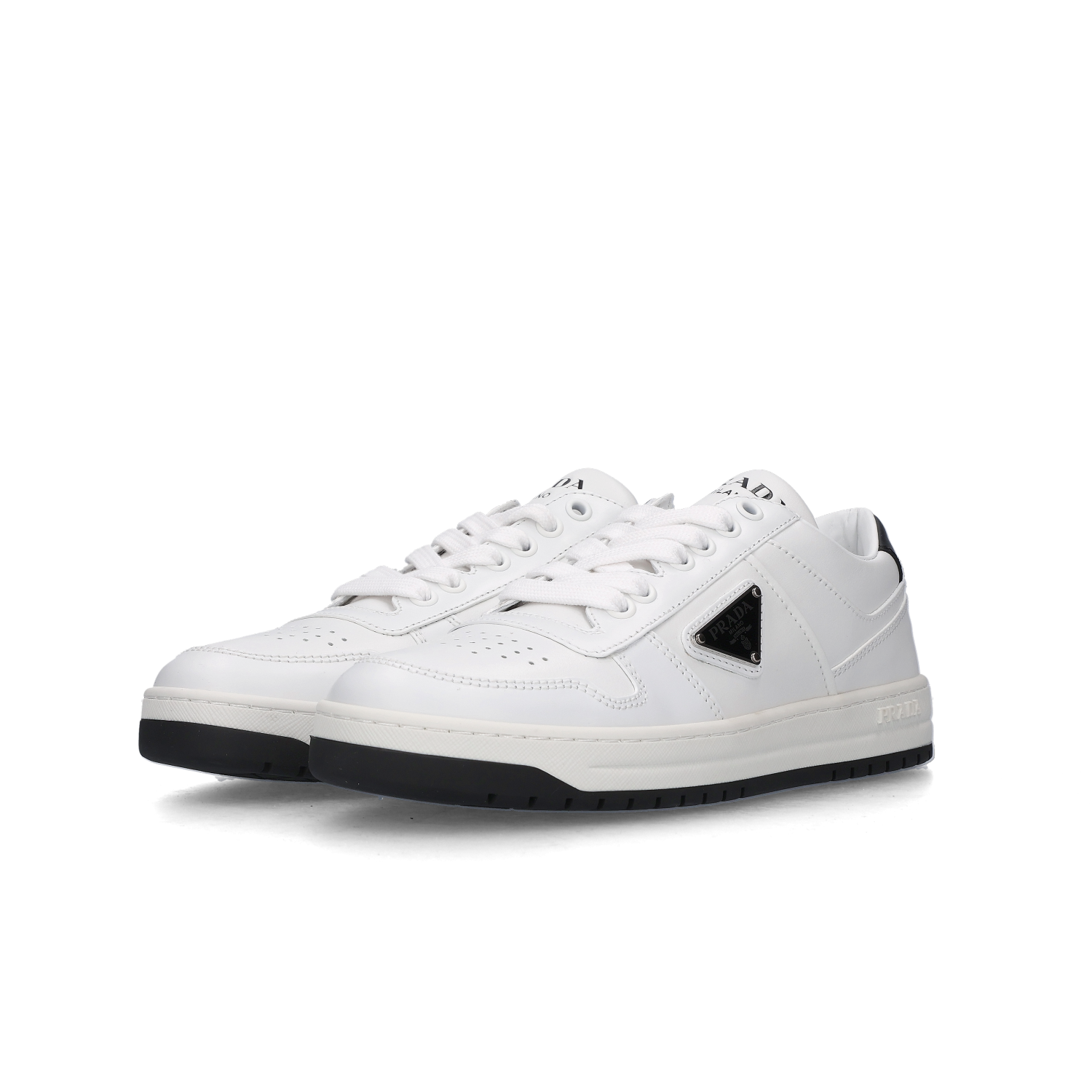 (W) Prada Downtown Perforated Leather Sneakers White Black