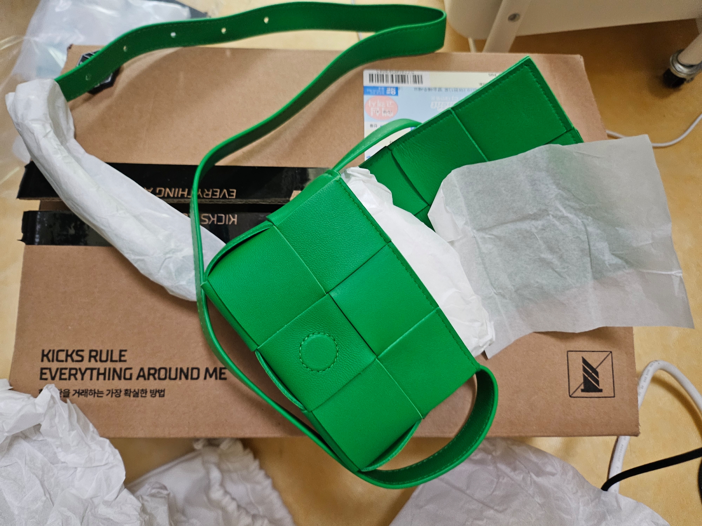 Bottega Veneta Mini Leather Cassette Parakeet 착용 스타일 - 2