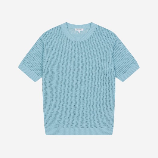 아모프레 메쉬 크루넥 숏슬리브 스웨터 라이트 블루