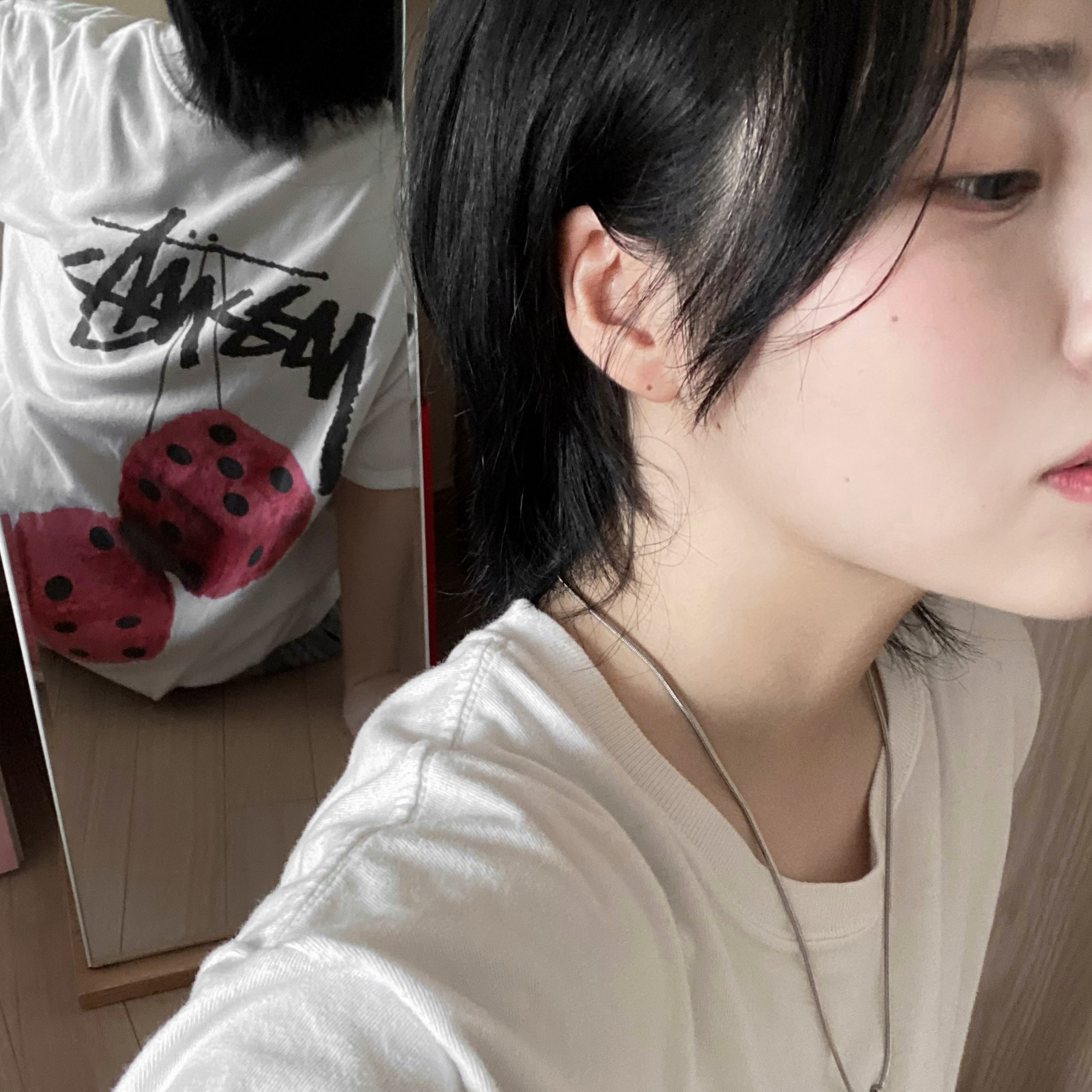 Stussy Fuzzy Dice T-Shirt White, Diesel Dx1421 Two-Tone Stainless Steel Pendant Necklace Silver 착용 스타일 - 1
