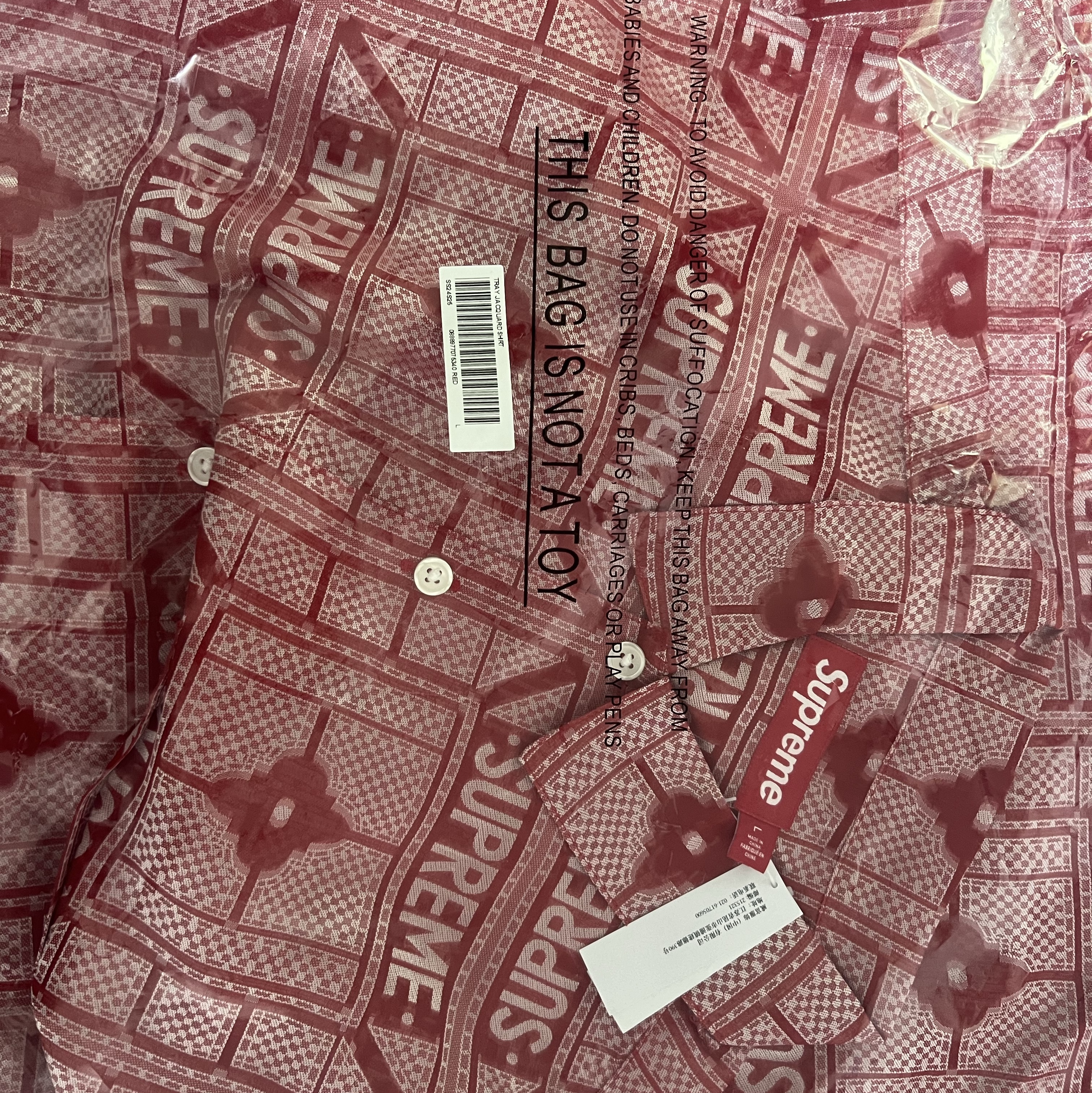 Supreme Tray Jacquard S/S Shirt Red - 24SS 착용 스타일 - 1
