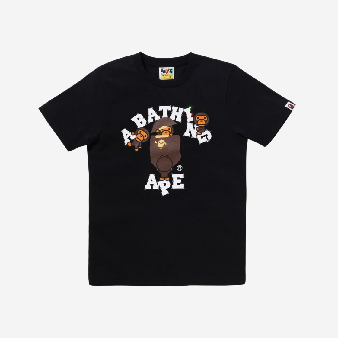 (W) BAPE Crystal Stone College Milo T-Shirt Black Clear 상세 이미지 1