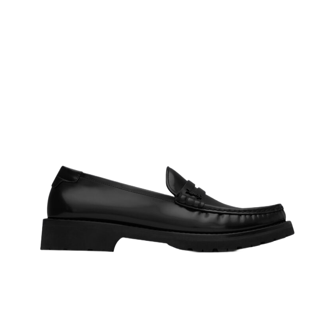 732650-AO9VV-1000 Saint Laurent Le Loafer Chunky Penny Slippers in Glazed Leather Black