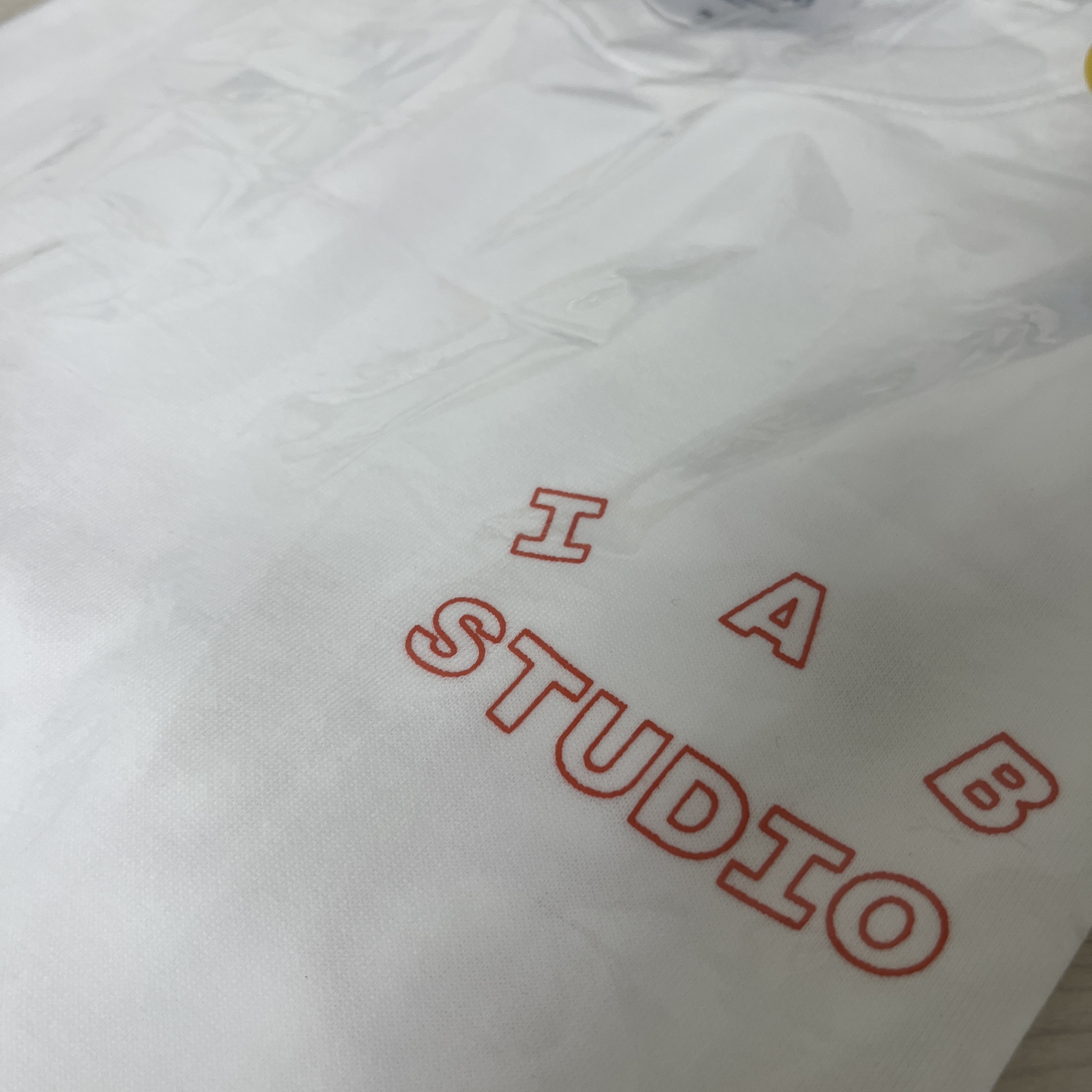 IAB Studio Line Logo T-Shirt White Orange 착용 스타일