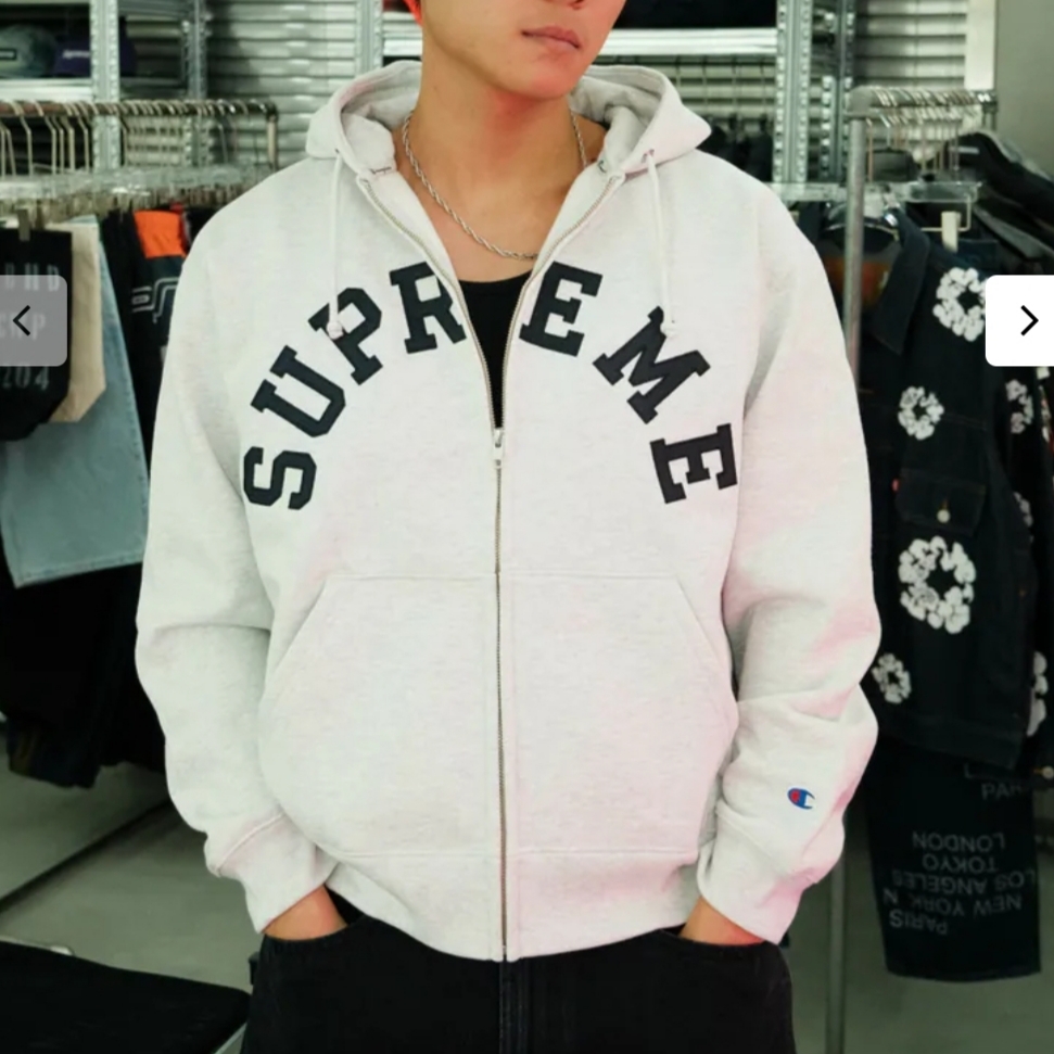 Supreme x Champion Zip Up Hooded Sweatshirt Navy - 24SS, Supreme x Champion Zip Up Hooded Sweatshirt Purple - 24SS 착용 스타일 - 3