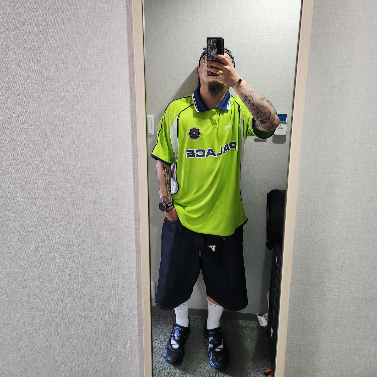 Palace Cricket Jersey Lime - 24SS, Supreme Rigid Baggy Selvedge Denim Short Rigid Indigo 착용 스타일