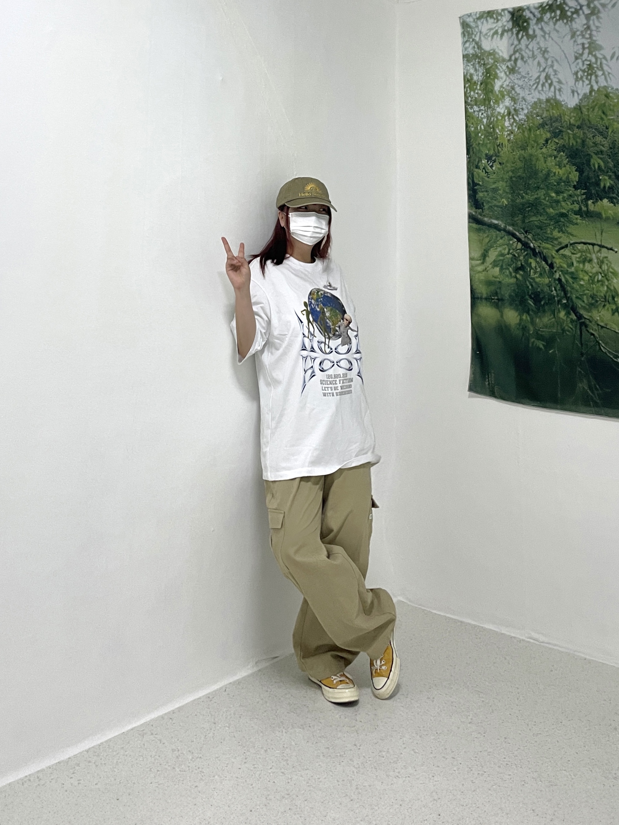 Hello Sunrise Washed OG Logo Ball Cap Camel Brown, Converse Chuck 70 Ox Vintage Canvas Sunflower 착용 스타일 - 1