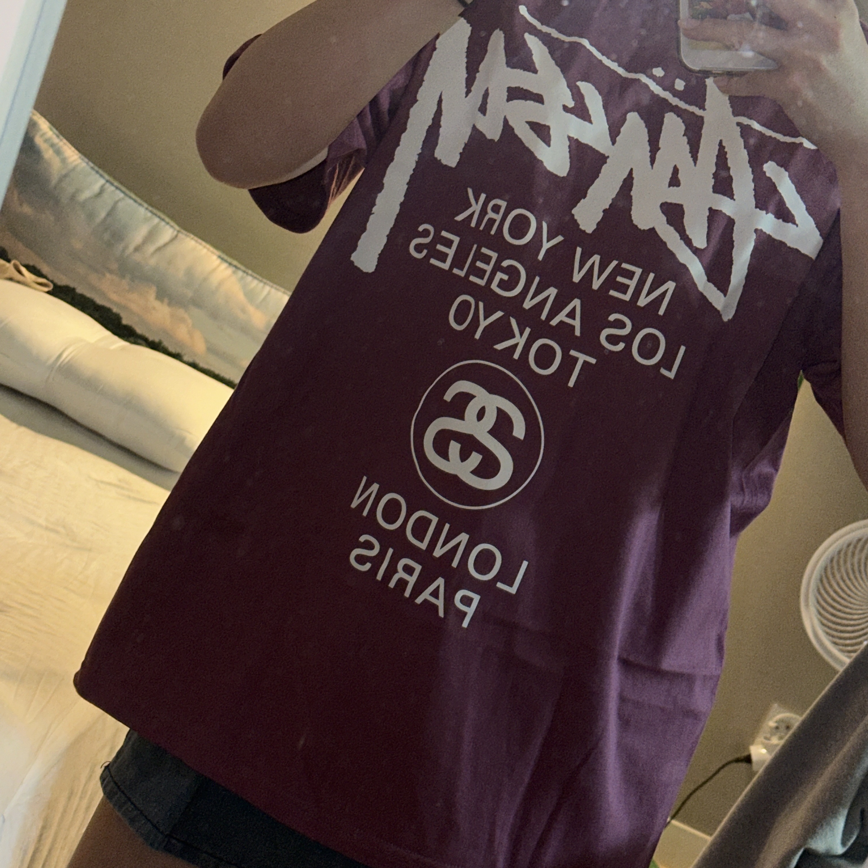 Stussy World Tour T-Shirt Berry 2024 착용 스타일 - 4