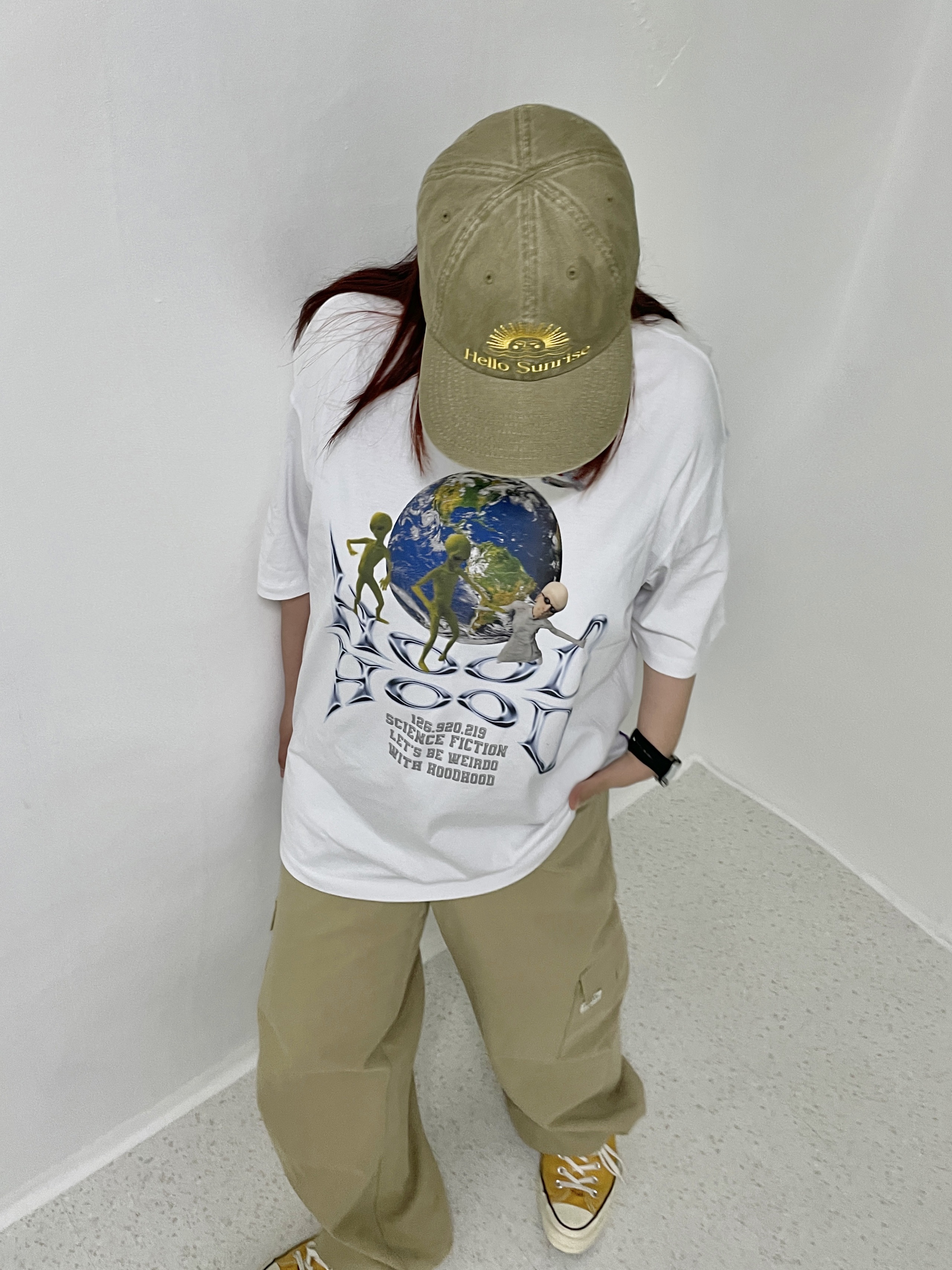 Hello Sunrise Washed OG Logo Ball Cap Camel Brown, Converse Chuck 70 Ox Vintage Canvas Sunflower 착용 스타일 - 2