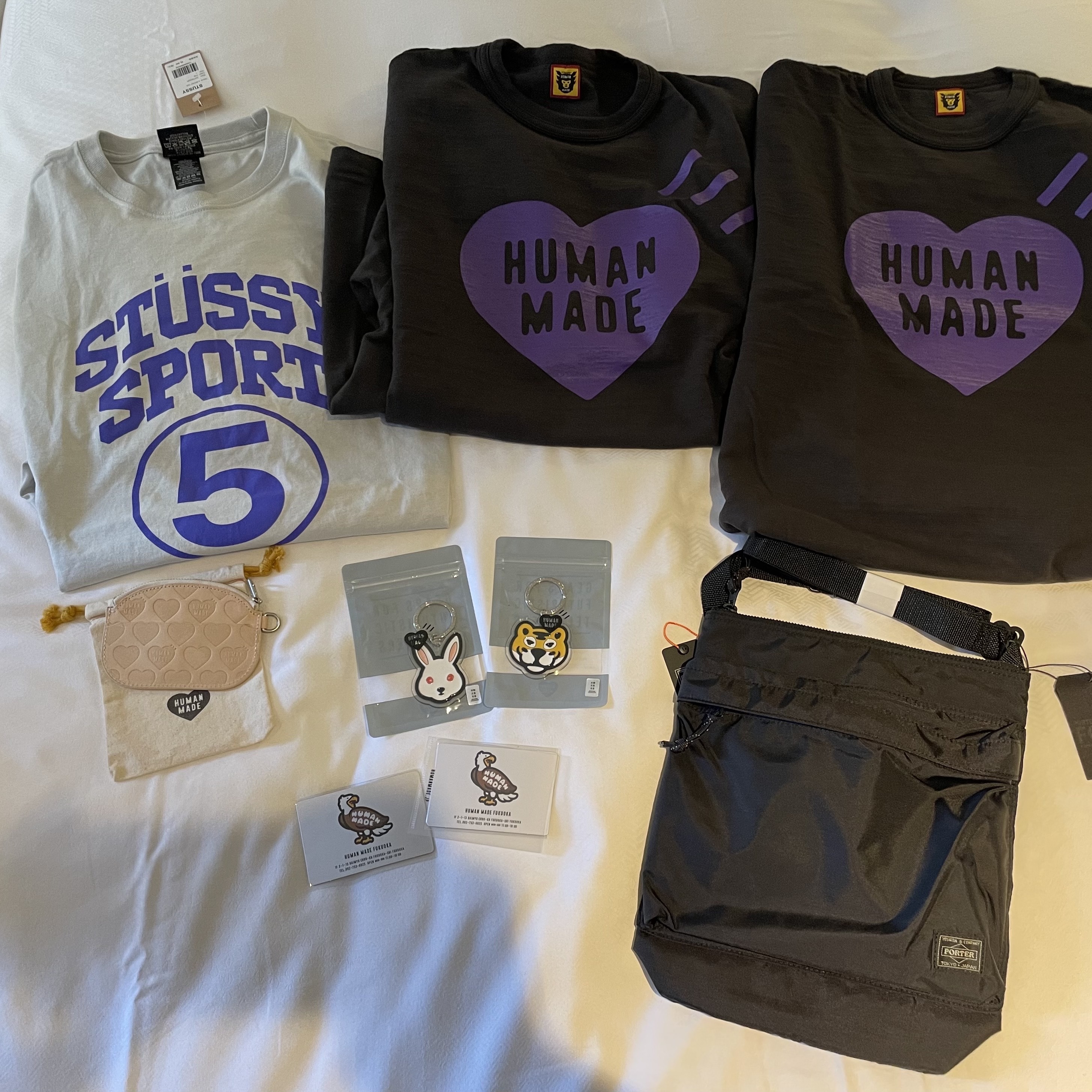 Stussy 5 Sport T-Shirt Fog, Human Made Heart T-Shirt Black - Fukuoka Store Exclusive 착용 스타일 - 1