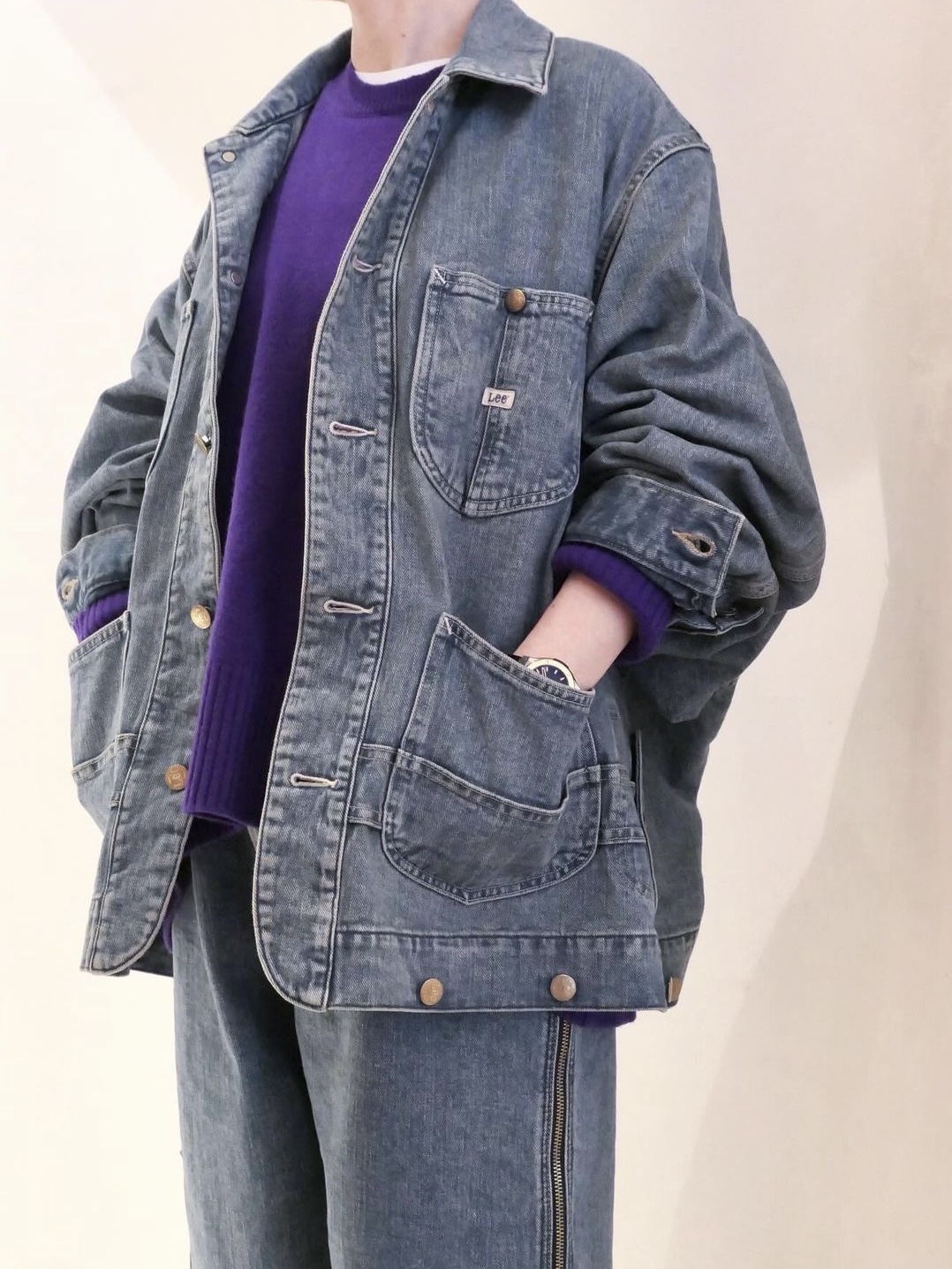 Beautiful People x Lee Double End Denim Riders Work Blouson Bleach 착용 스타일 - 1