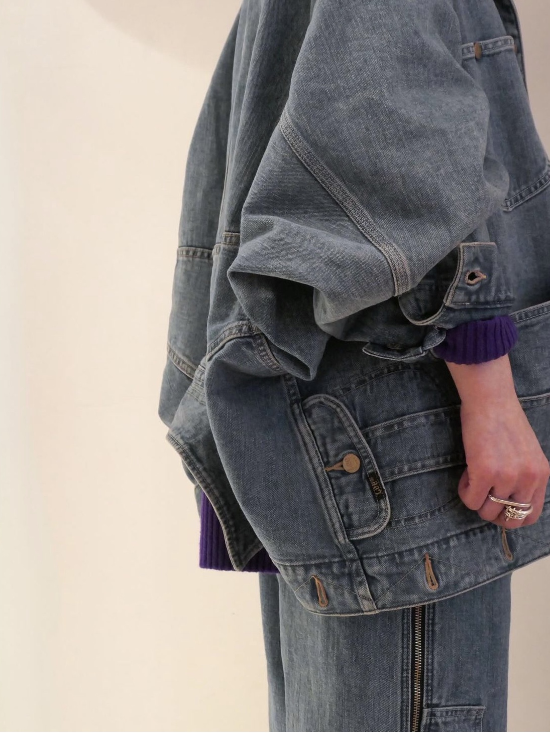 Beautiful People x Lee Double End Denim Riders Work Blouson Bleach 착용 스타일 - 3