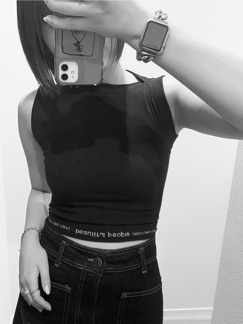Beautiful People x WACOAL MEN Women BP Boxer Tops Black 착용 스타일 - 1