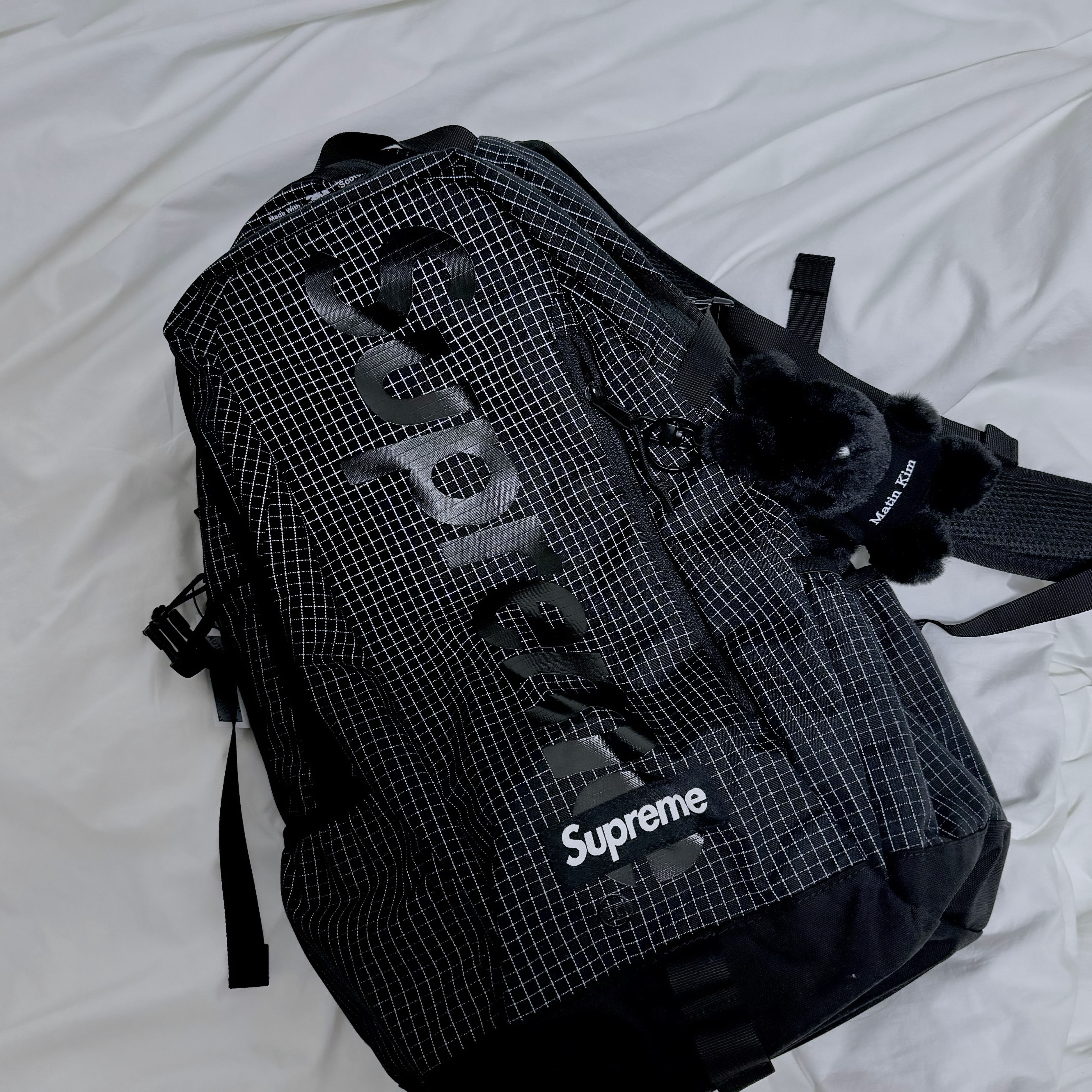 Matin Kim Black Bunny Toy Keyring Black, Supreme Backpack Black - 24SS 착용 스타일
