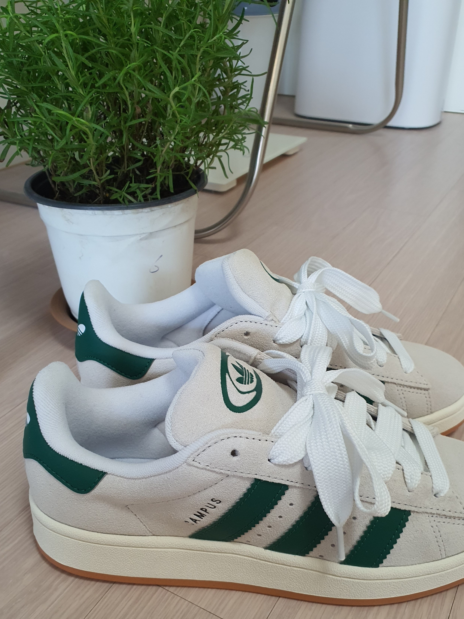 (W) Adidas Campus 00s Crystal White Dark Green 착용 스타일