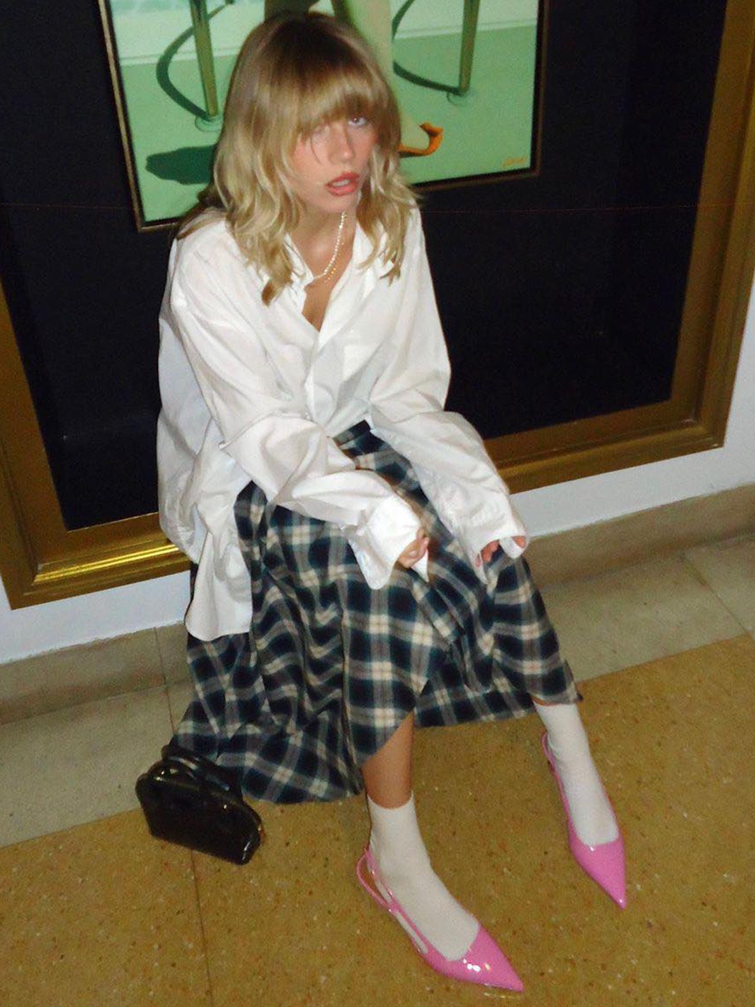 Aviemuah Relaxed Check Shirt Pink, (W) Burberry Check Cotton Silk Blend Jacquard Skirt Birch Brown 착용 스타일 - 4
