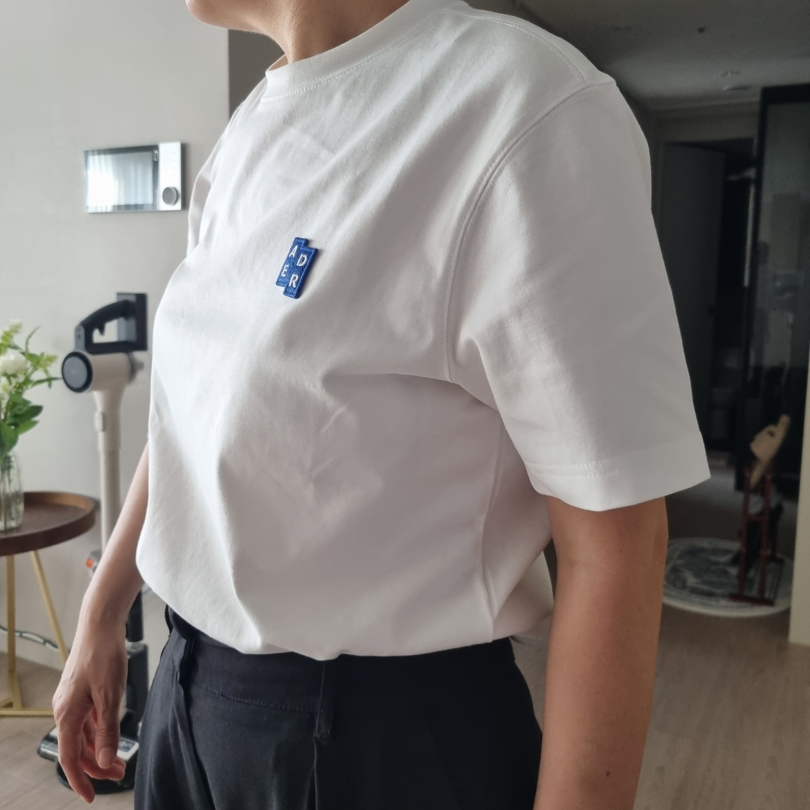 Ader Error Sig; TRS/BL Tag T-Shirt 01 Off White 착용 스타일