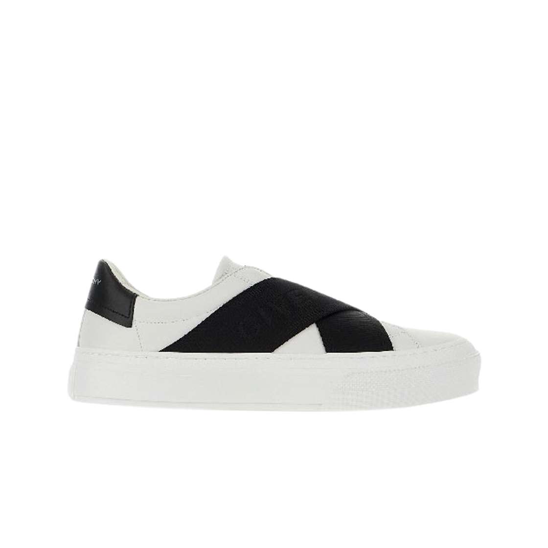 BE003SE1V8-116 (W) Givenchy City Sport Sneakers in Leather with Double Webbing Strap White Black