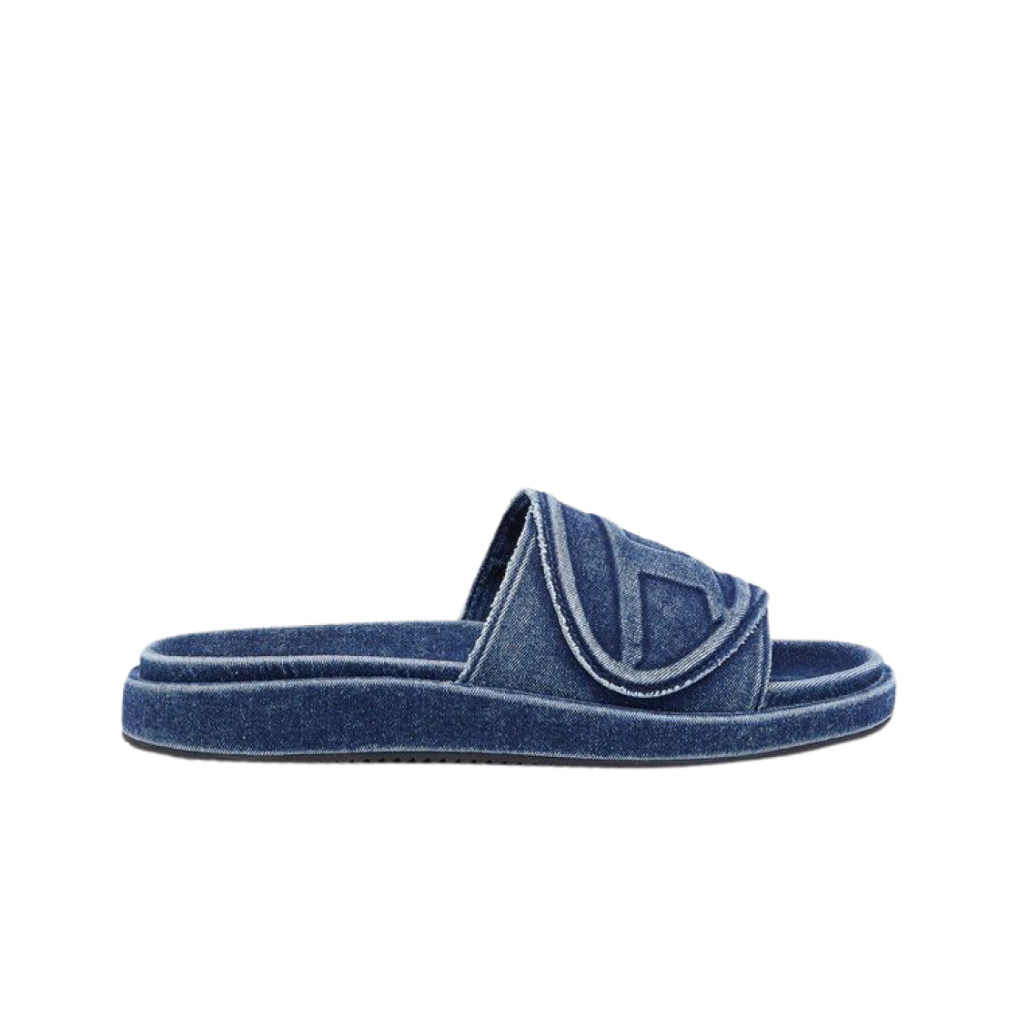 (W) 디젤 Sa-슬라이드 엠보스드 스트랩 D 오발 데님 블루((W) Diesel Sa-Slide D Oval Denim with Embossed Strap Blue)