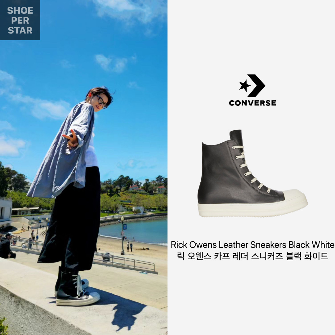 Rick Owens Full Grain Calf Leather Sneakers Black Milk White 착용 스타일 - 1