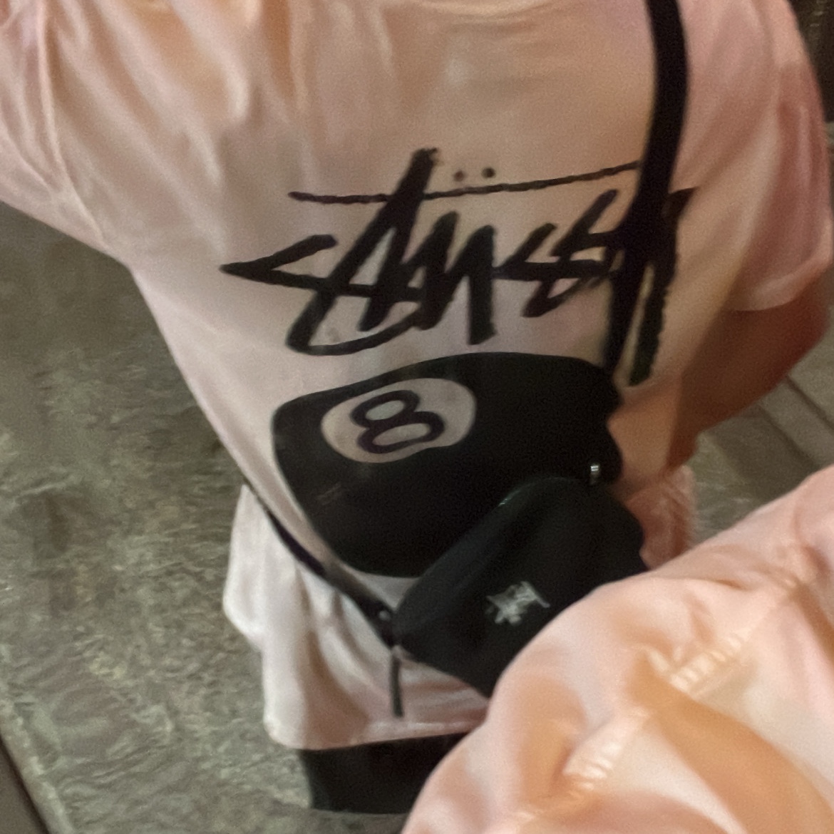 Stussy 8 Ball Pigment Dyed T-Shirt Natural, Stussy Canvas Side Pouch Washed Black 착용 스타일