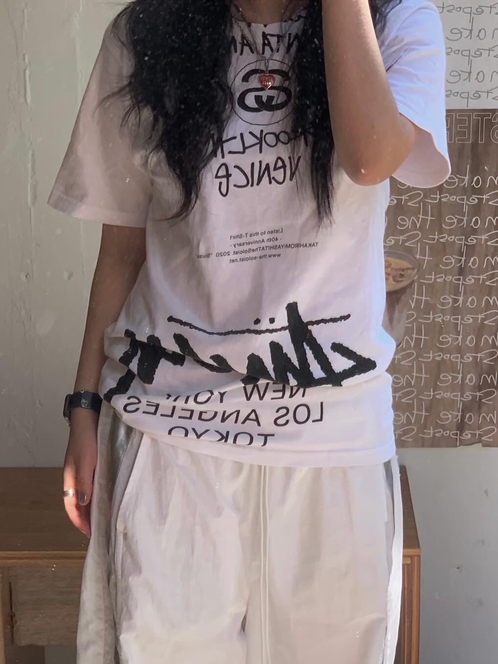Stussy x Takahiromiyashita The Soloist 40 WT T-Shirt, Human Made Five Heart Necklace Silver 착용 스타일