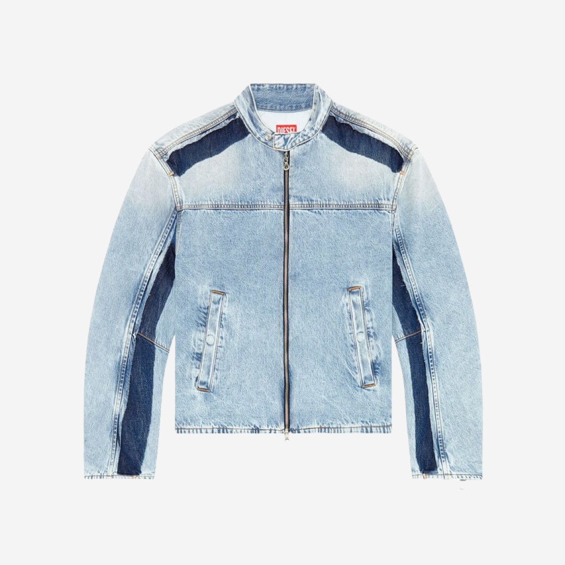 Diesel D-Marge-S1 Zipped jacket in Two-Tone Denim Light Blue 상세 이미지 1