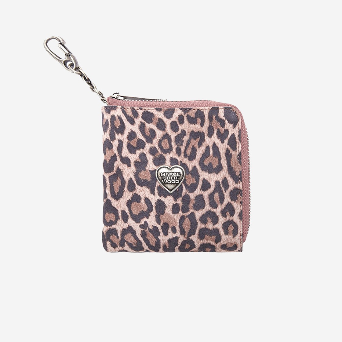 Margesherwood Heart Half Zipper Wallet Silver Logo Pink Leopard Suede 상세 이미지 1